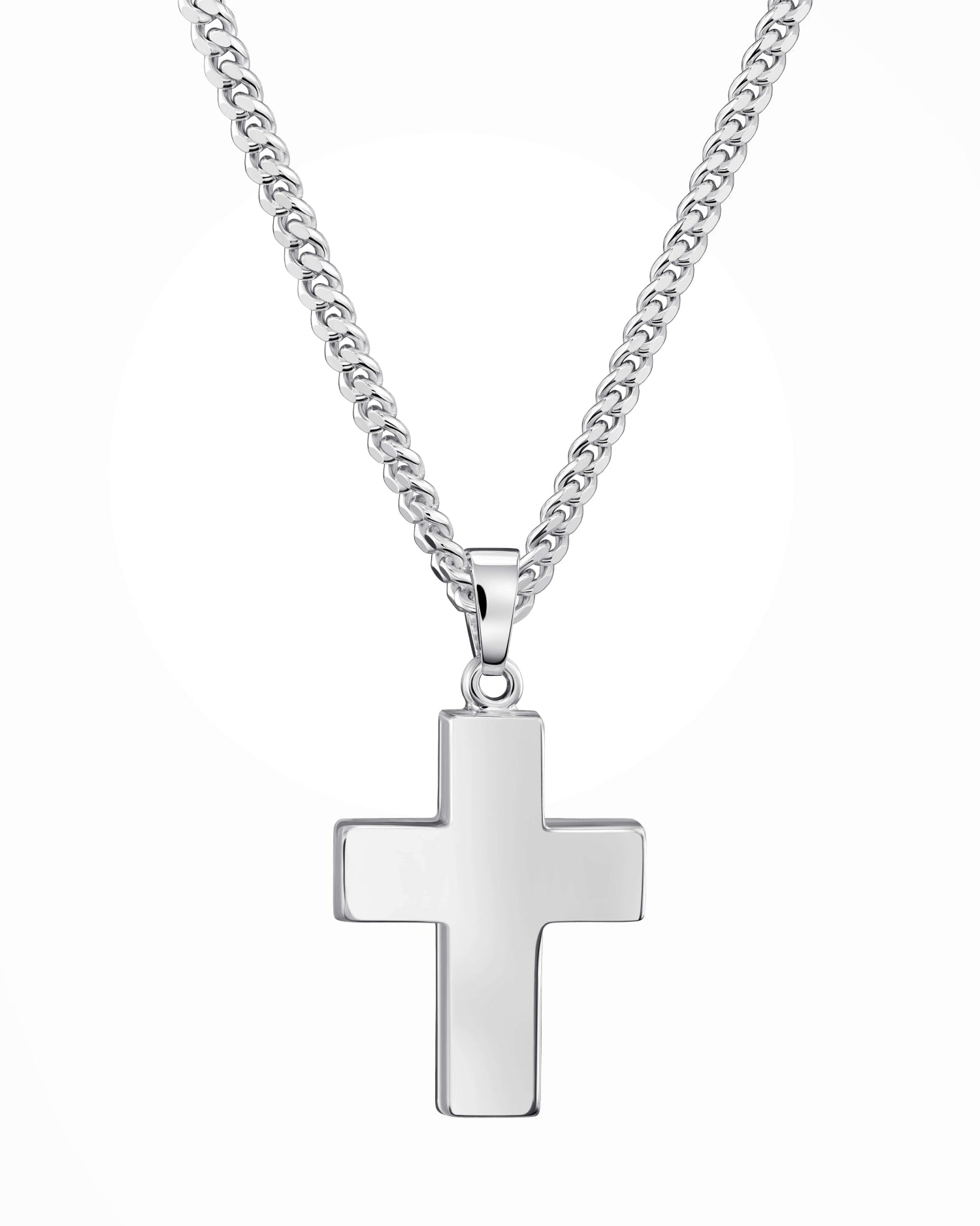 Cross necklace, engraved plate pendant, polished