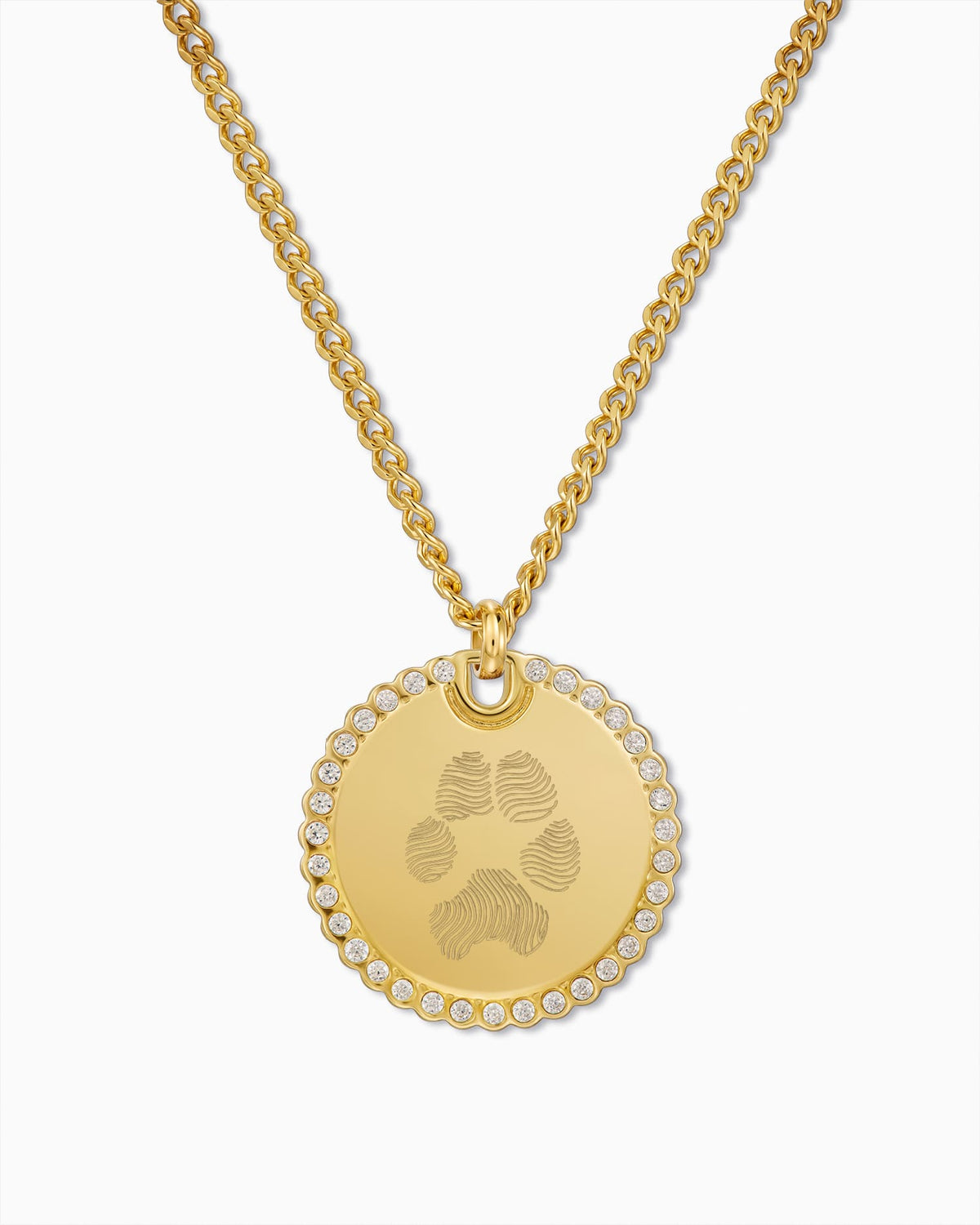 Ketting met gravureplaatje in de vorm van een pootafdruk, rond, met zirkonia, 18 mm