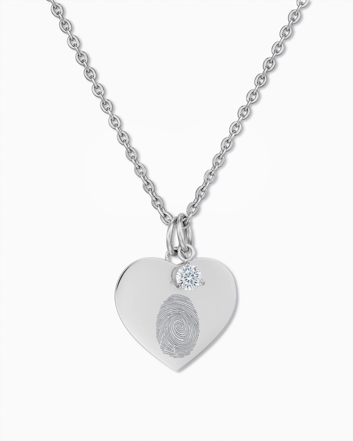 Fingerprint Heart Necklace Engraved Plate Pendant Zirconia Charm