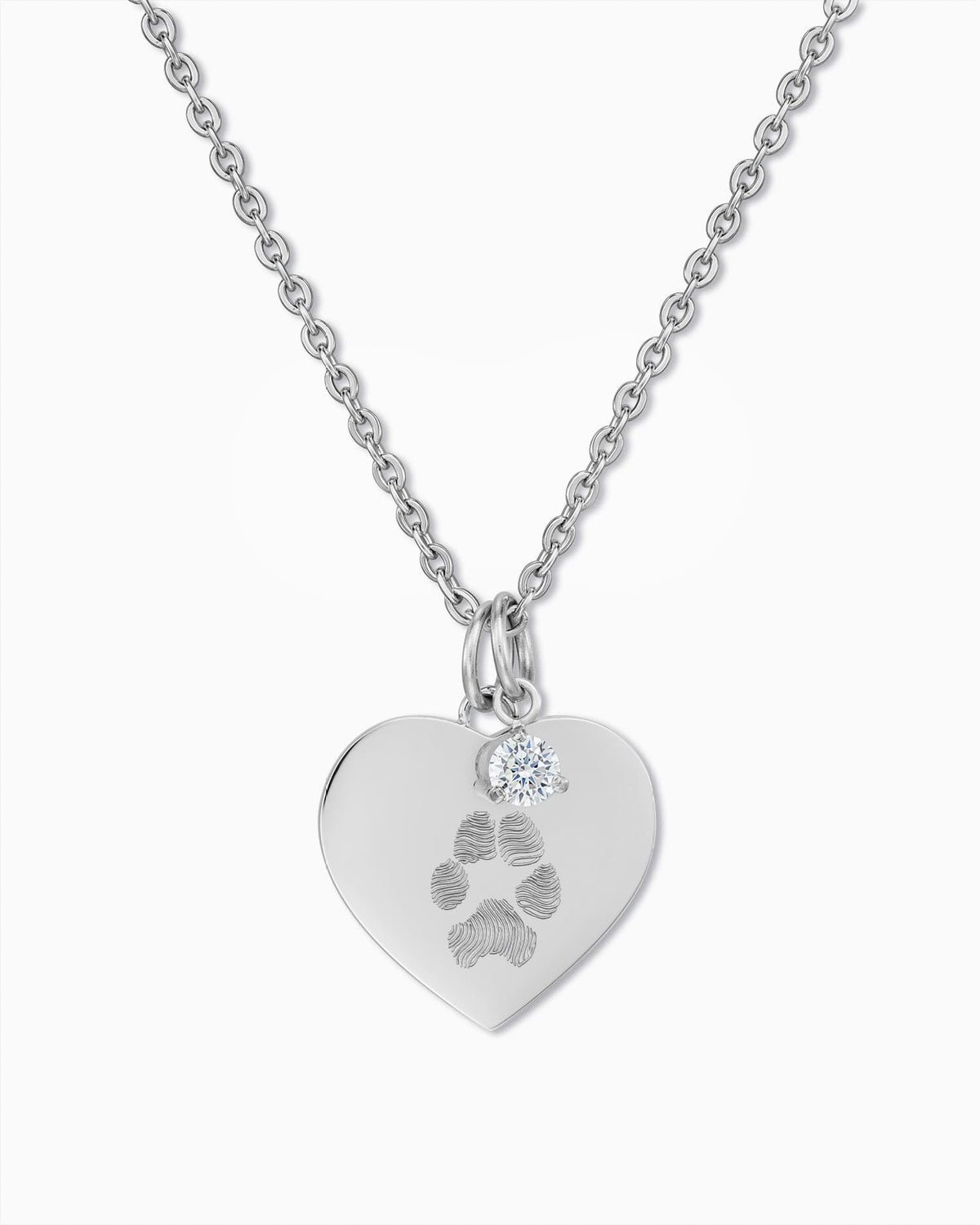 Pfotenabdruck Herz Halskette Gravurplatte Anhänger Zirkonia Charm