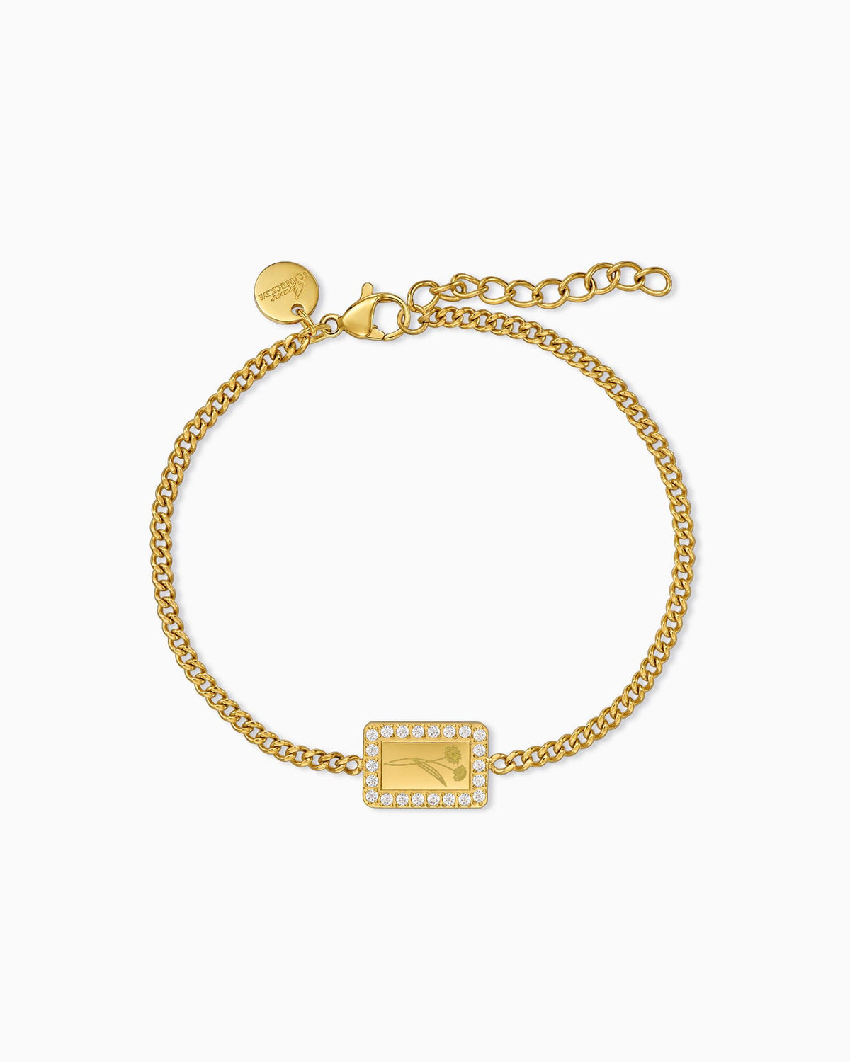 Geburtsblume Gravurarmband Gravurplatte Eckig Zirkonia