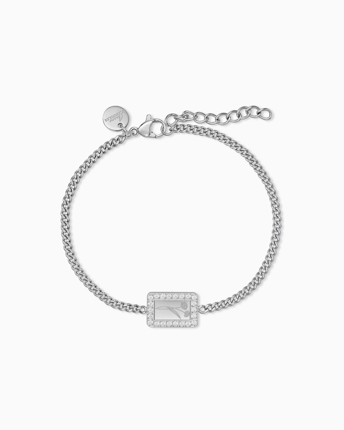 Geburtsblume Gravurarmband Gravurplatte Eckig Zirkonia