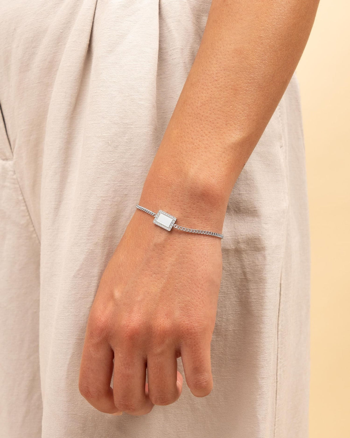 Gravurarmband Gravurplatte Eckig Zirkonia