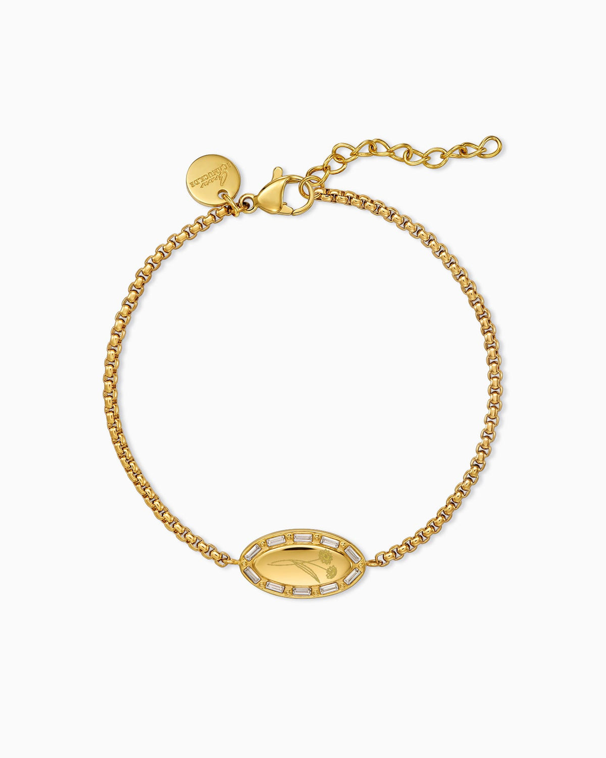 Geburtsblume Gravurarmband Gravurplatte Oval Zirkonia