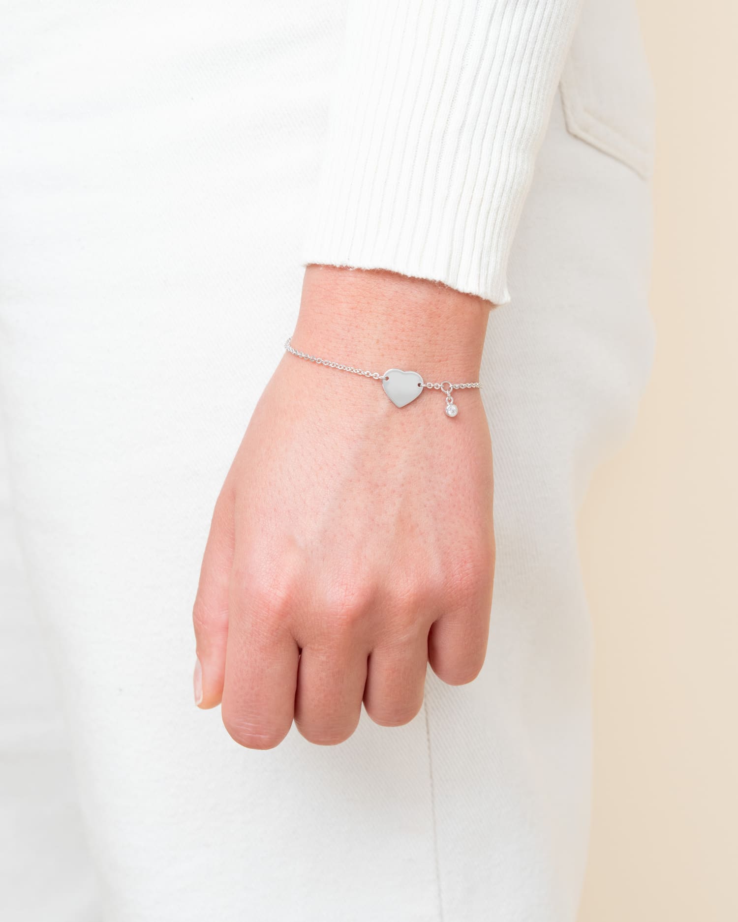 Fußabdruck Gravurarmband Gravurplatte Herz Zirkonia