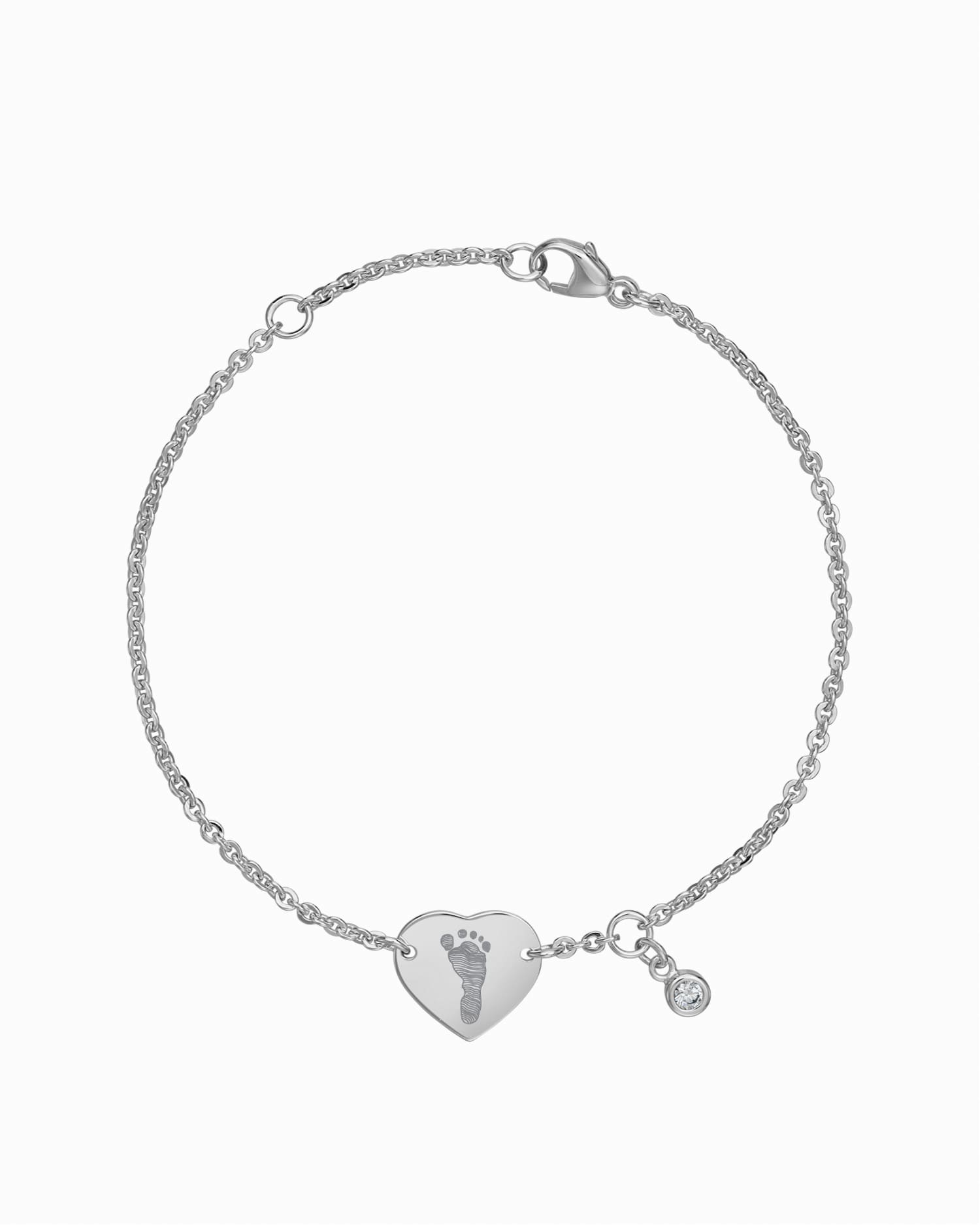 Fußabdruck Gravurarmband Gravurplatte Herz Zirkonia