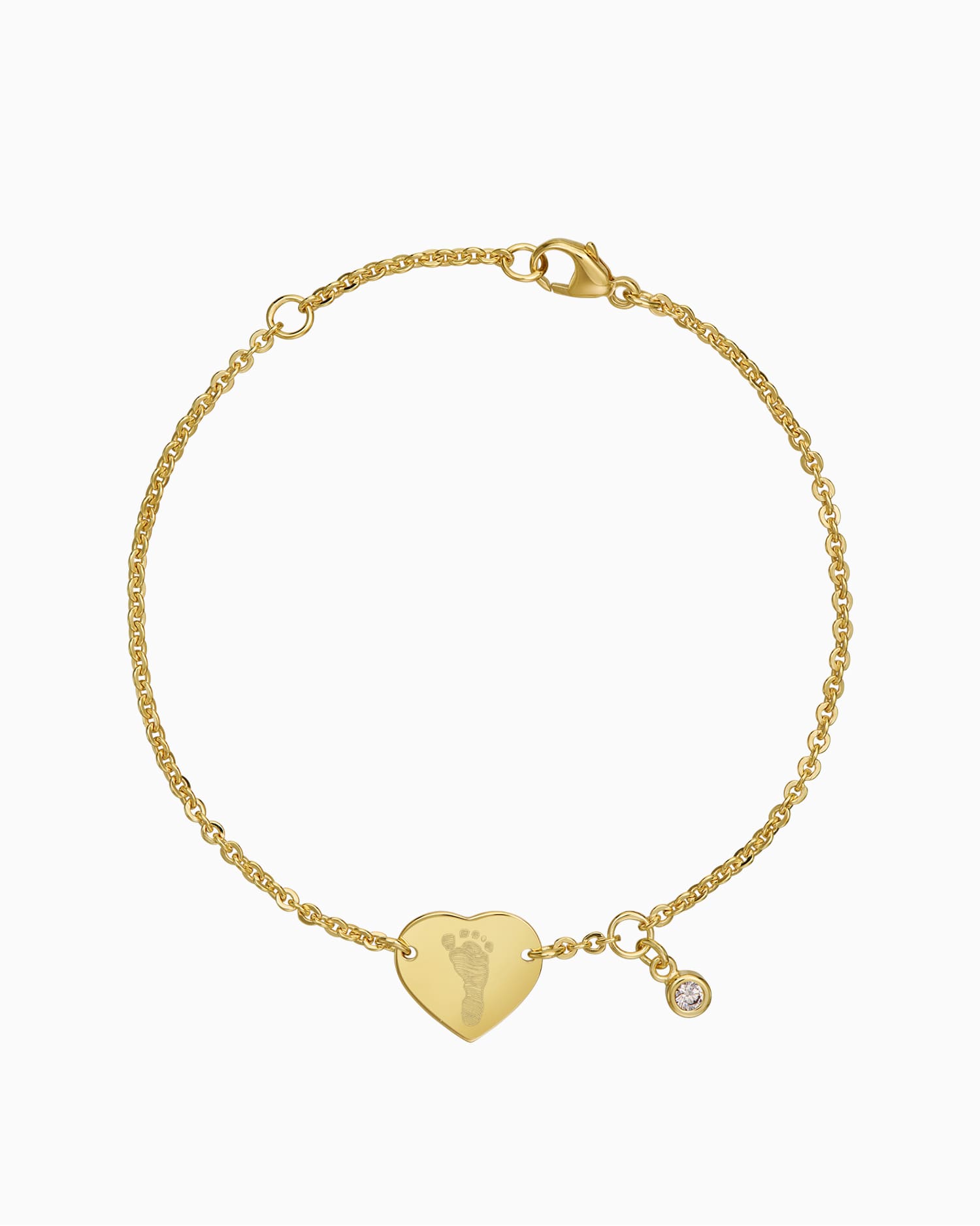 Fußabdruck Gravurarmband Gravurplatte Herz Zirkonia