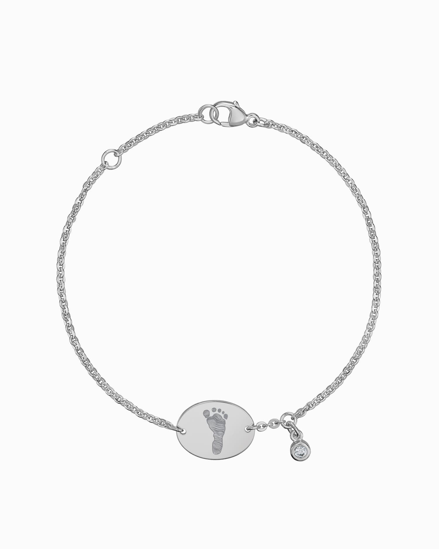 Fußabdruck Gravurarmband Gravurplatte Oval Zirkonia