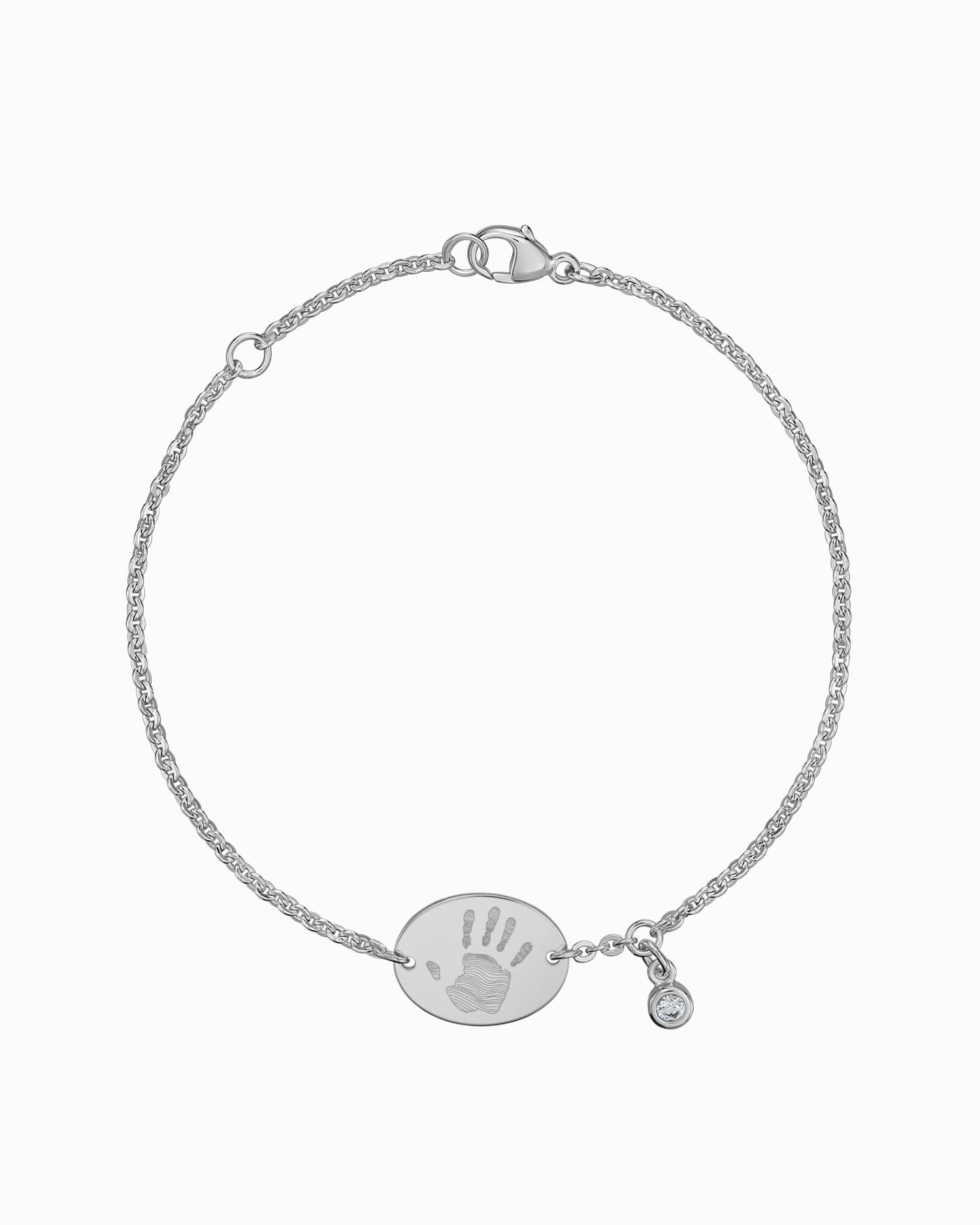 Handabdruck Gravurarmband Gravurplatte Oval Zirkonia