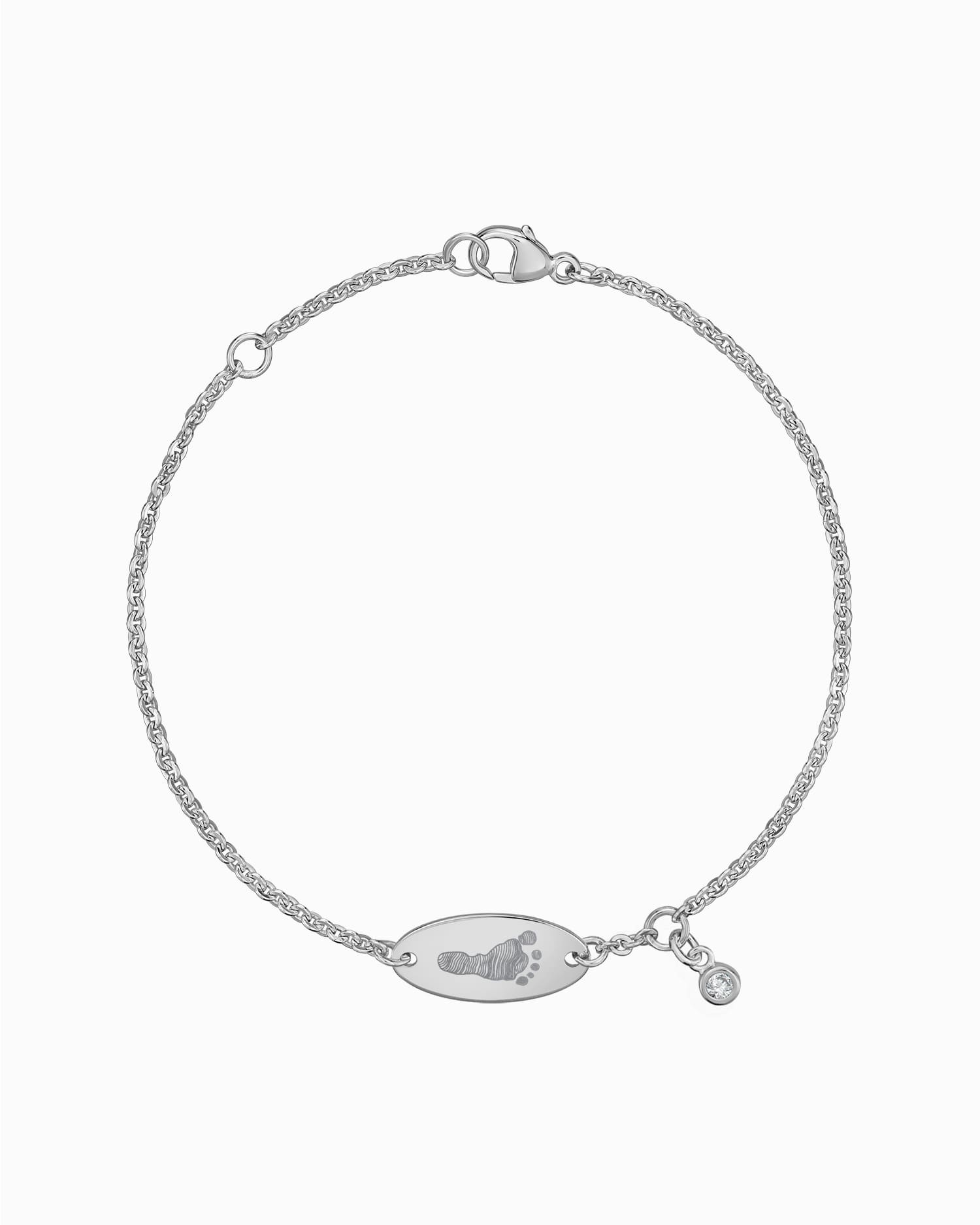 Fußabdruck Gravurarmband Gravurplatte Oval Zirkonia