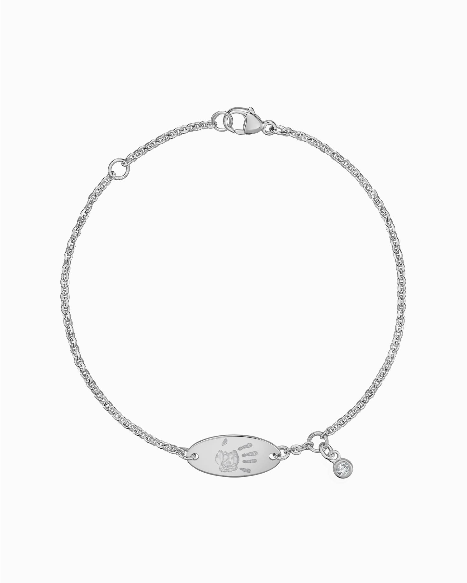 Handabdruck Gravurarmband Gravurplatte Oval Zirkonia