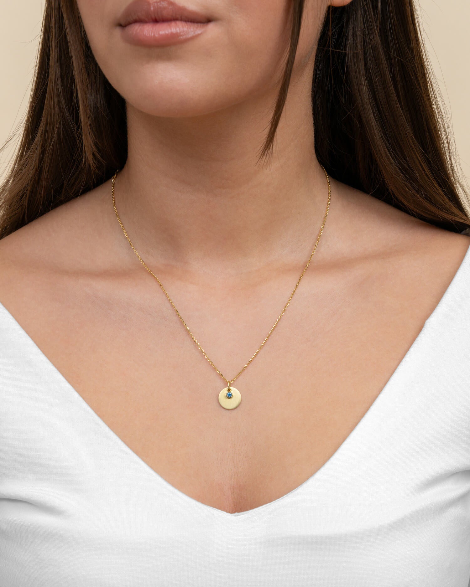 Gravurplatten Anhänger Halskette Zirkonia Blau 12mm