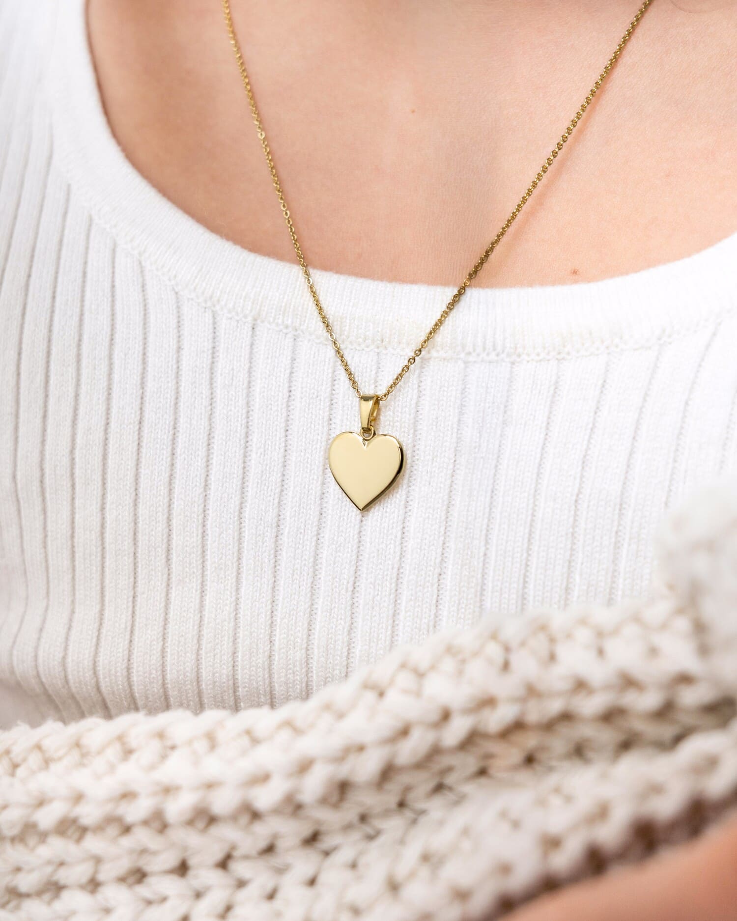 Heart Necklace Engraved Plate Pendant 12mm