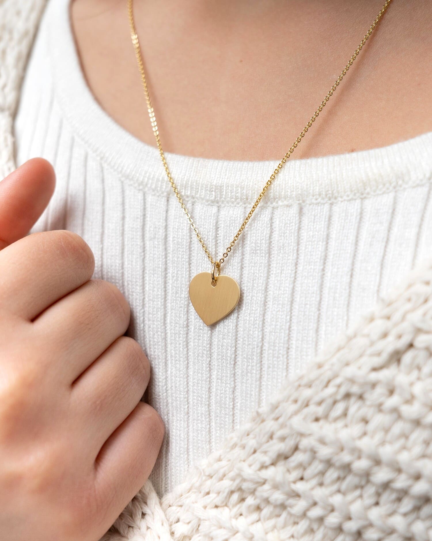 Children's Symbol Heart Necklace Engraved Plate Pendant 13mm