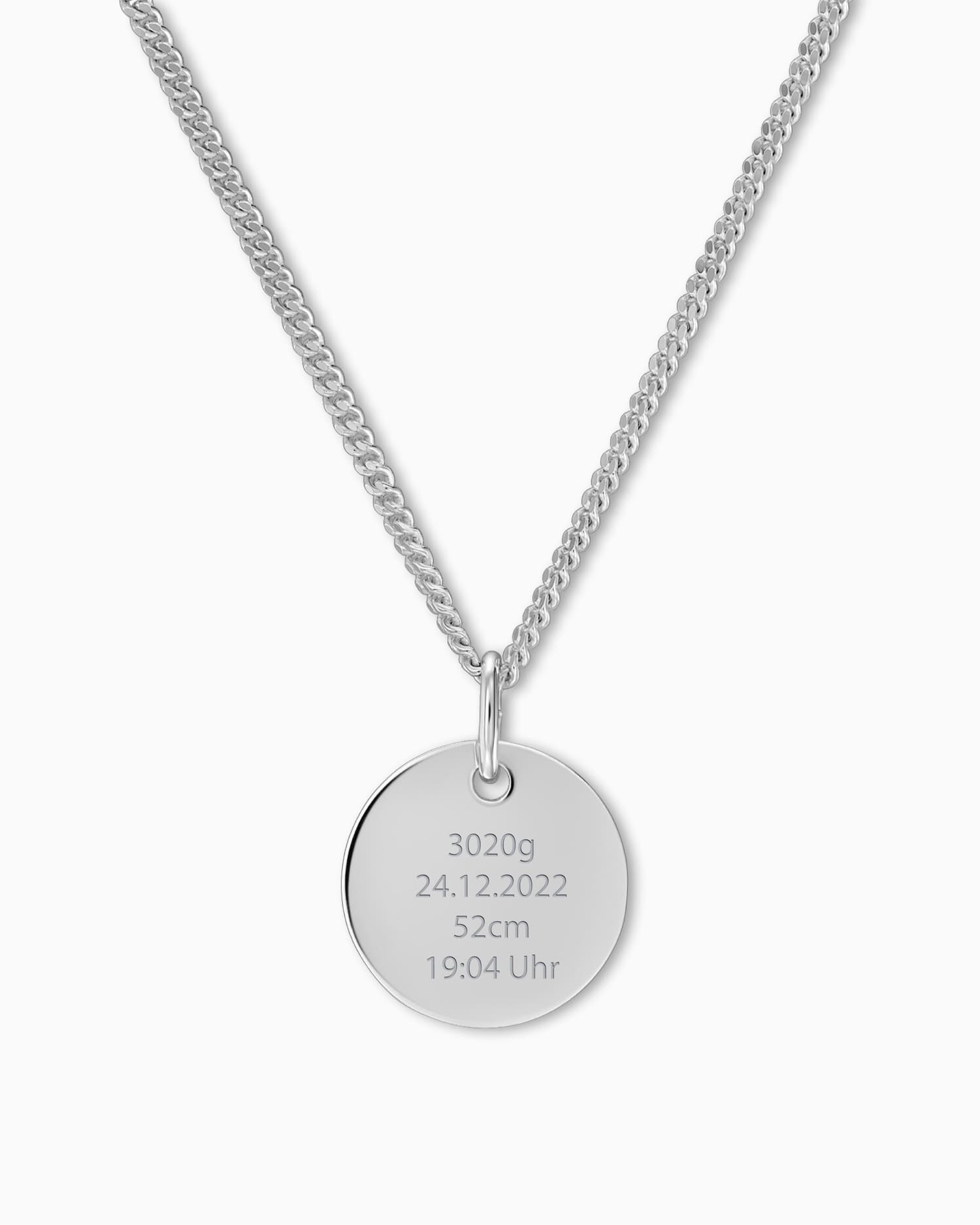 Geburtsdaten Gravurplatte Halskette Anhänger Rund 12mm