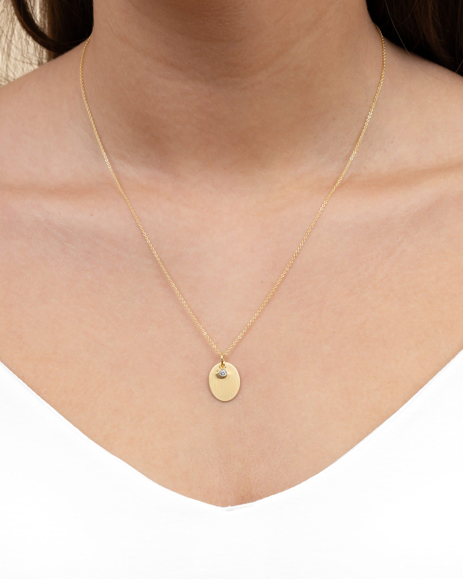 Gravurplatten Halskette Anhänger Oval Zirkonia