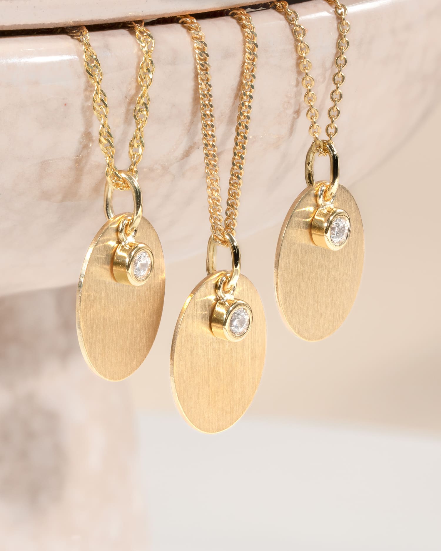 Gravurplatten Halskette Anhänger Oval Zirkonia