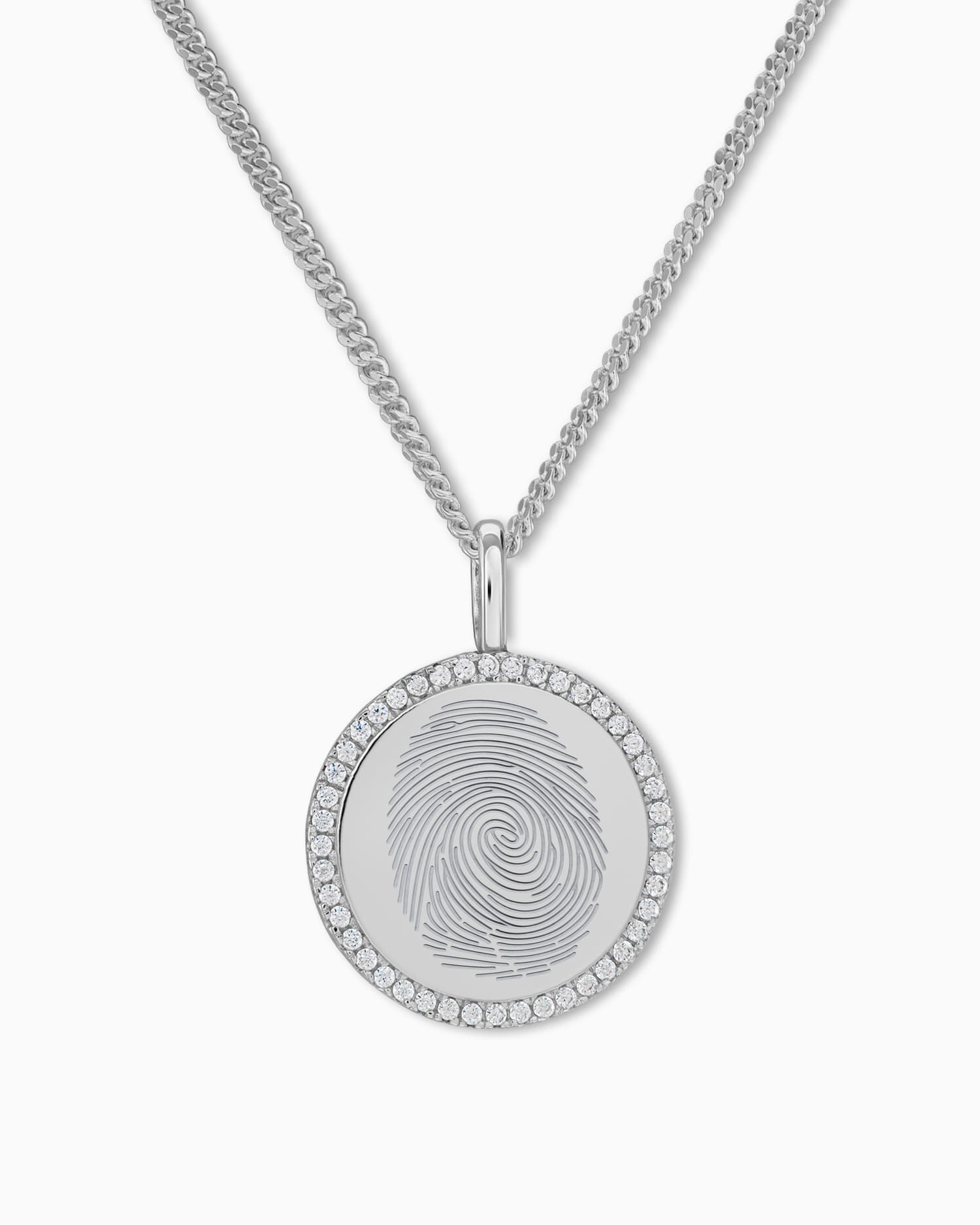 Fingerabdruck Gravurplatten Halskette Anhänger Rund Zirkonia 16mm