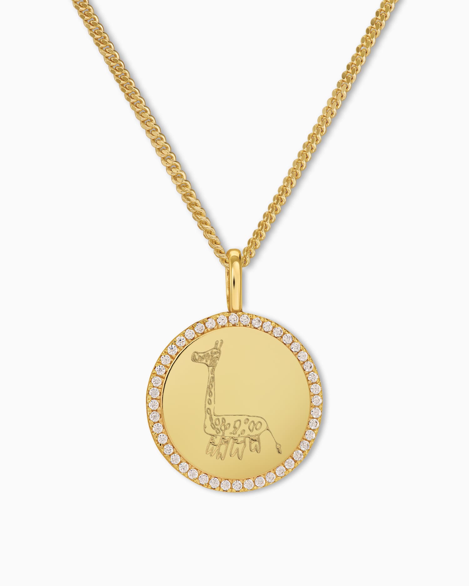 Eigene Zeichnung Gravurplatten Halskette Anhänger Rund Zirkonia 16mm