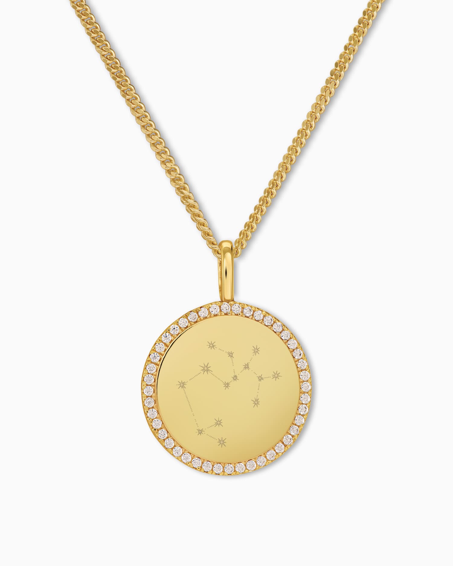 Sternzeichen Gravurplatten Halskette Anhänger Rund Zirkonia 16mm