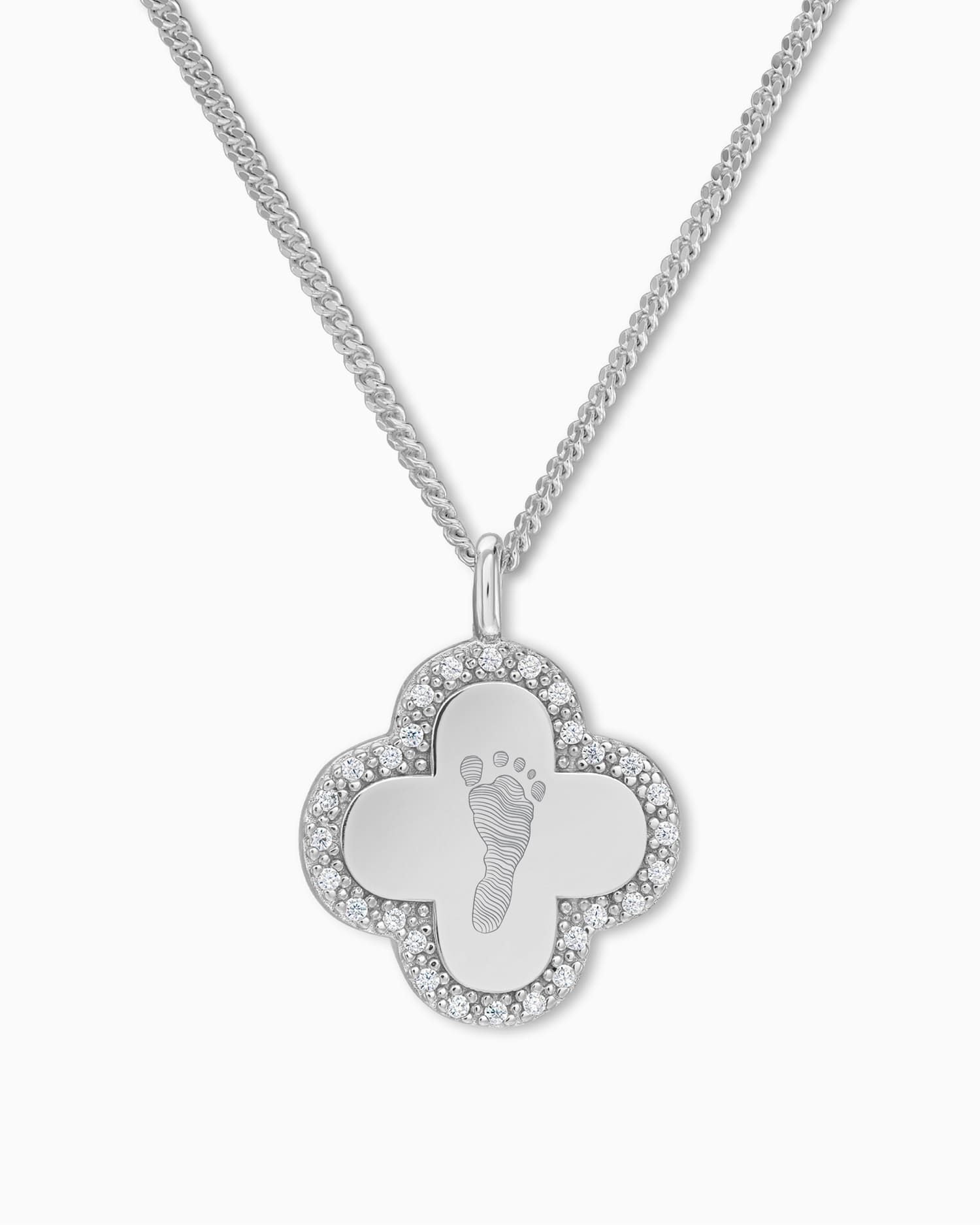 Fußabdruck Kleeblatt Halskette Gravurplatte Zirkonia