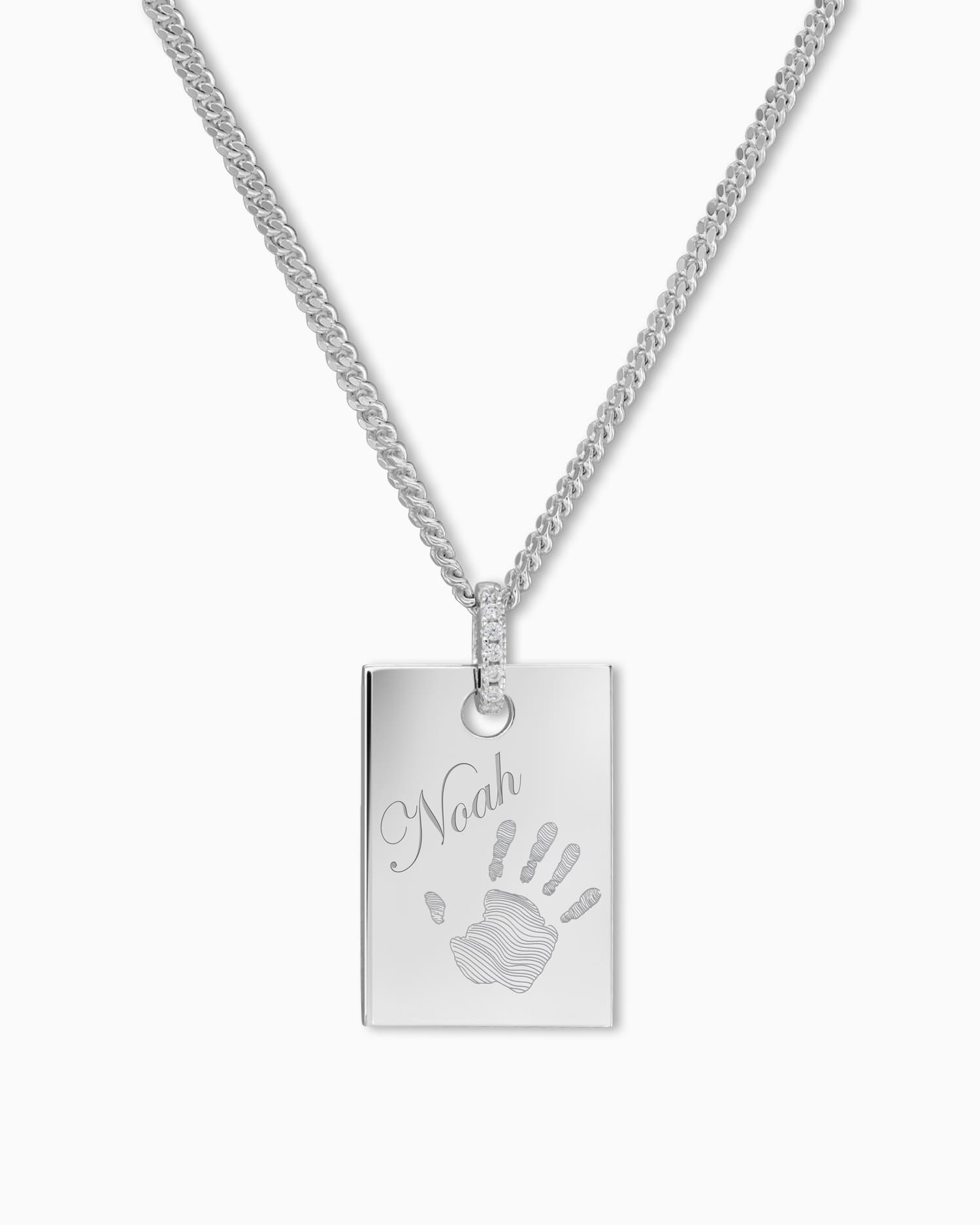 Handprint engraving plates necklace pendant zirconia square