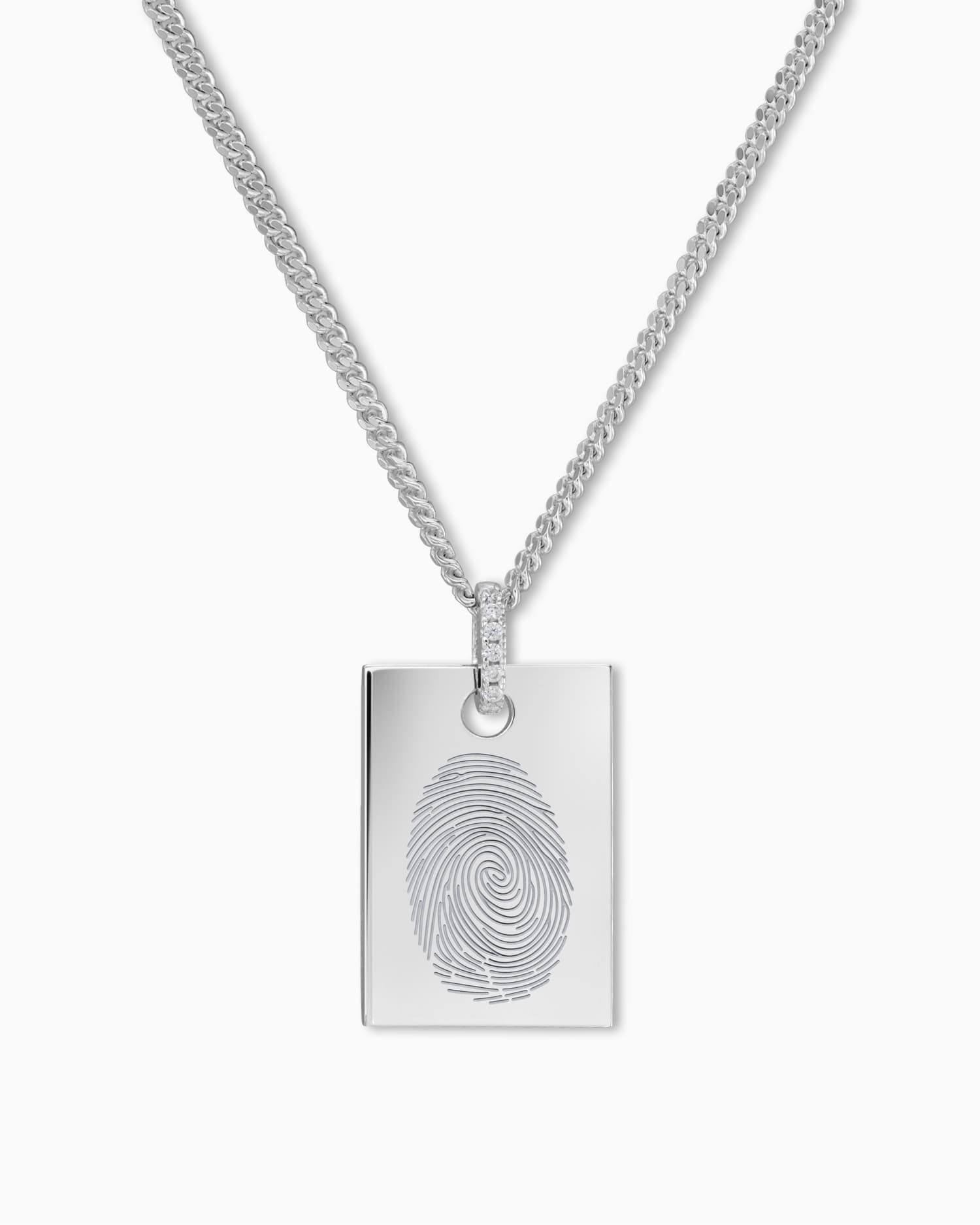 Fingerabdruck Gravurplatten Halskette Anhänger Zirkonia Eckig