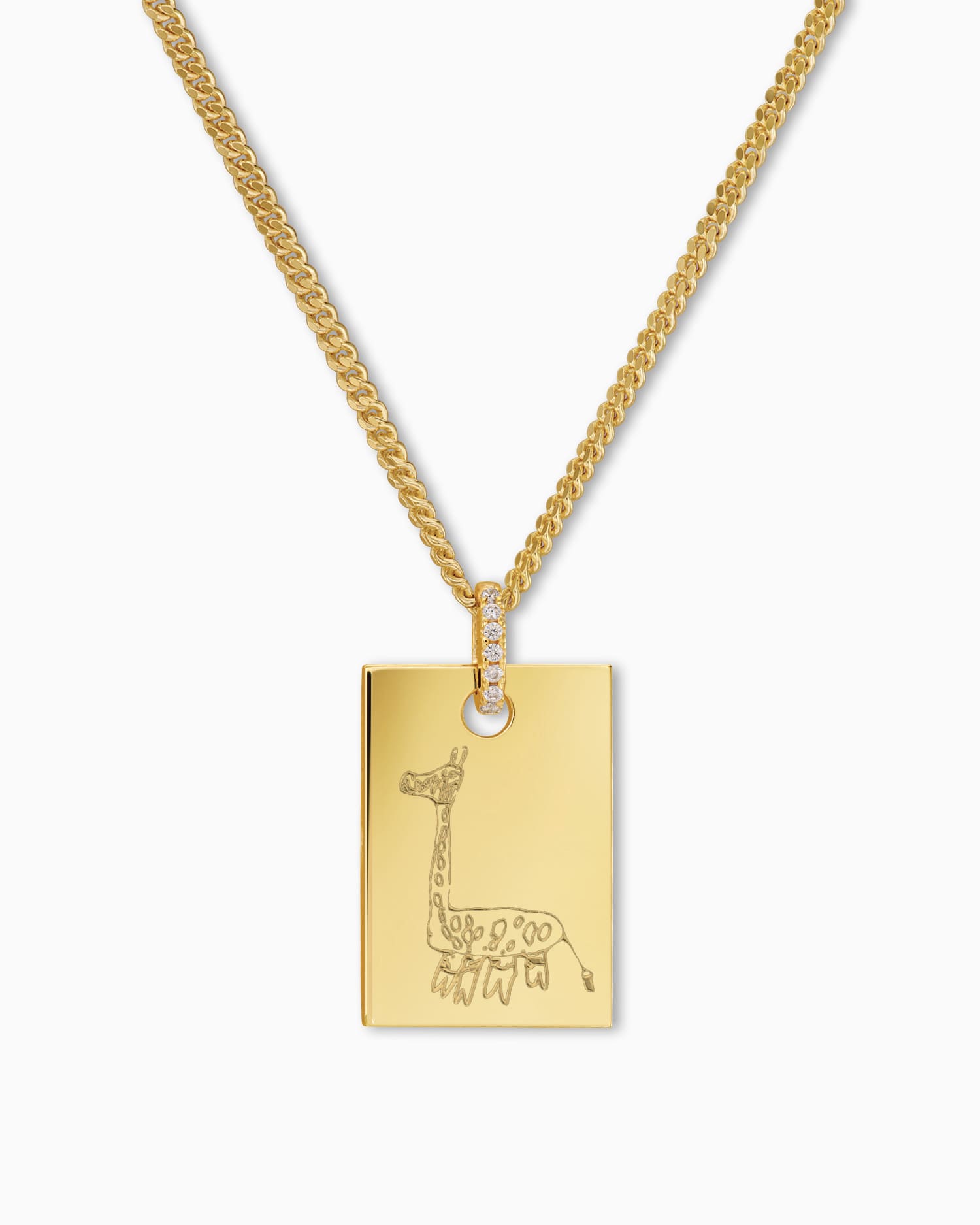 Eigene Zeichnung Gravurplatten Halskette Anhänger Zirkonia Eckig