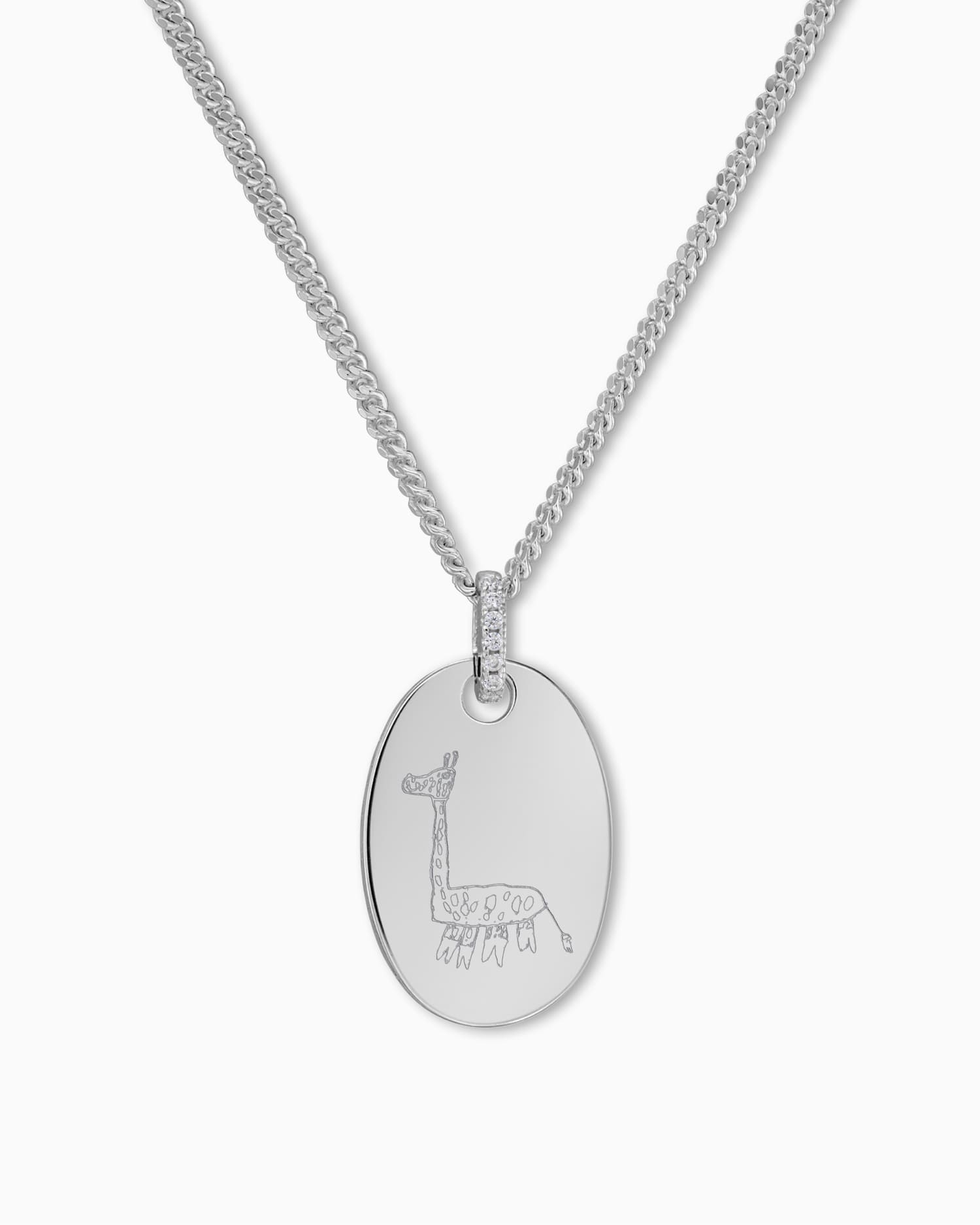 Eigene Zeichnung Gravurplatten Halskette Anhänger Zirkonia Oval