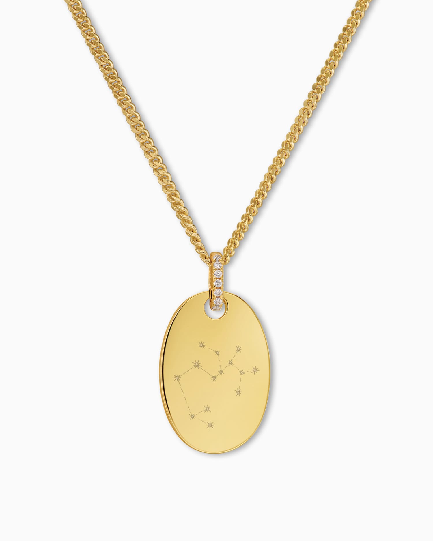 Sternzeichen Gravurplatten Halskette Anhänger Zirkonia Oval