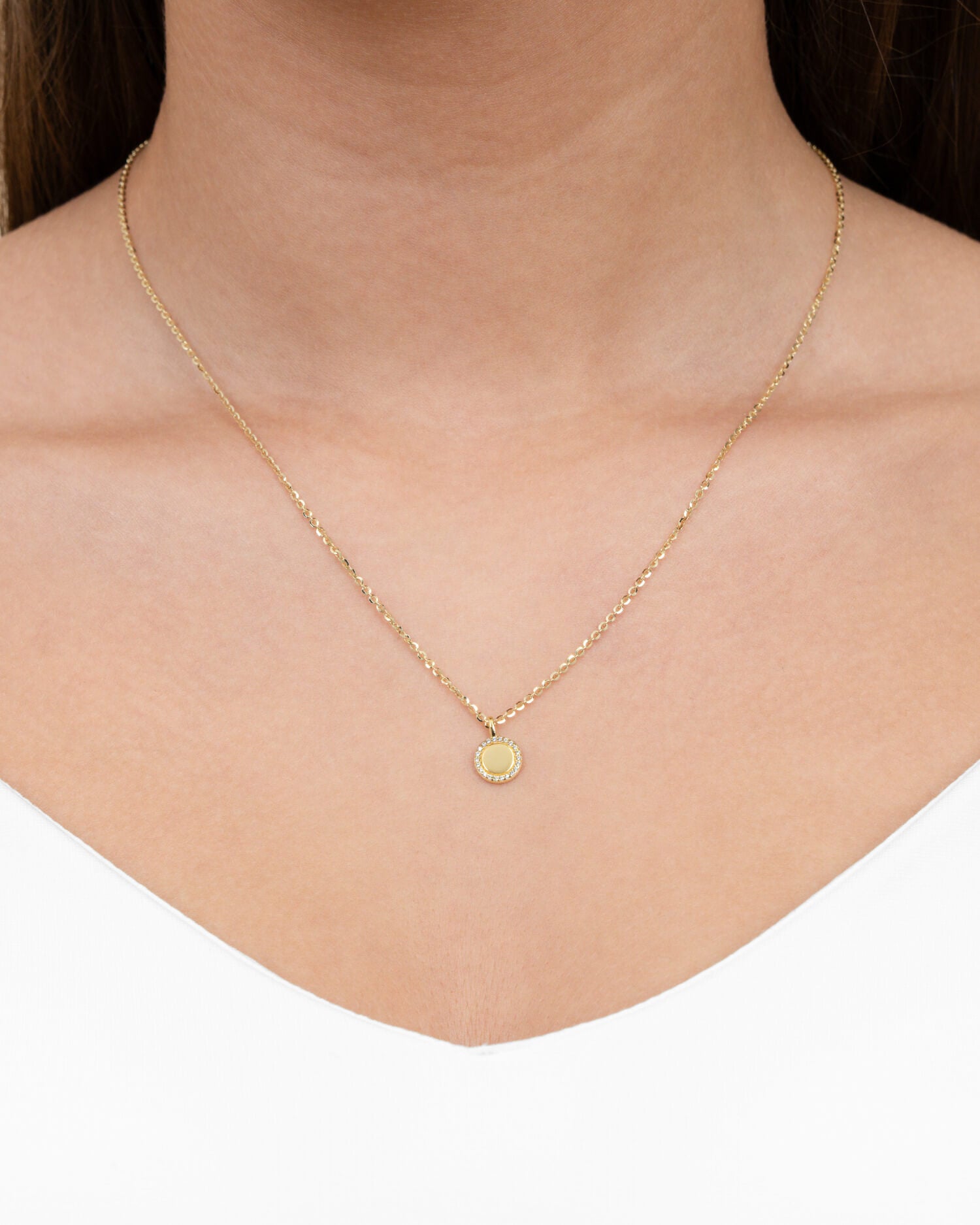 Gravurplatten Halskette Anhänger Zirkonia Rund