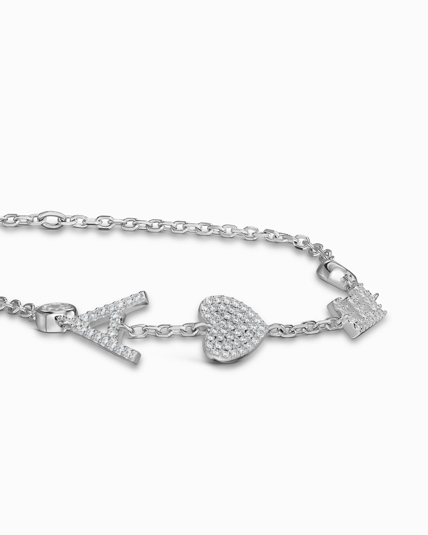 Letter Bracelet with Zirconia and Charms