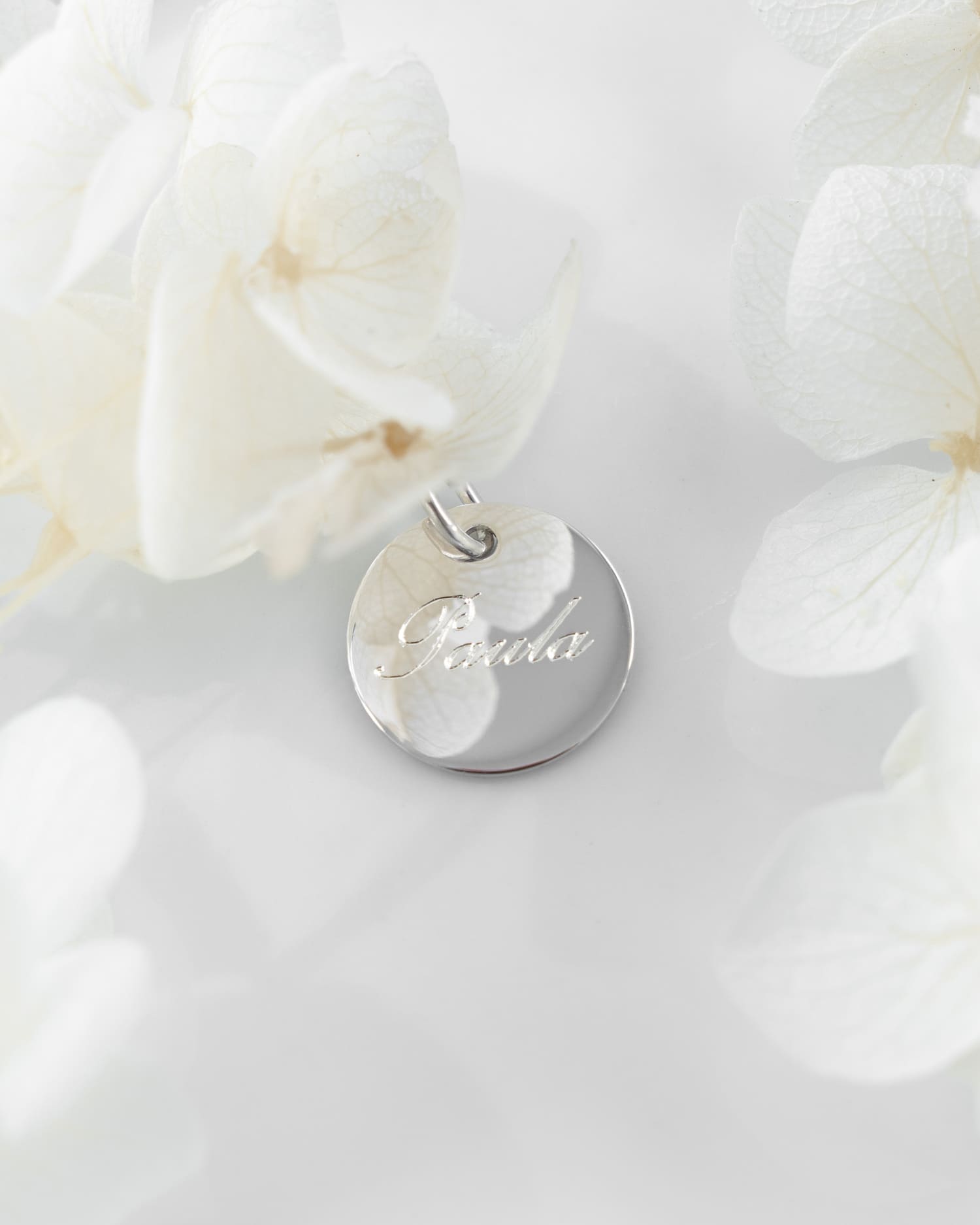 Engraved plate necklace pendant round 12mm
