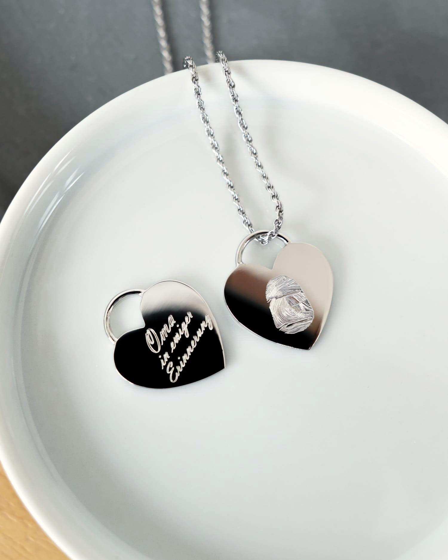Fingerabdruck Herz Halskette Gravurplatte Anhänger