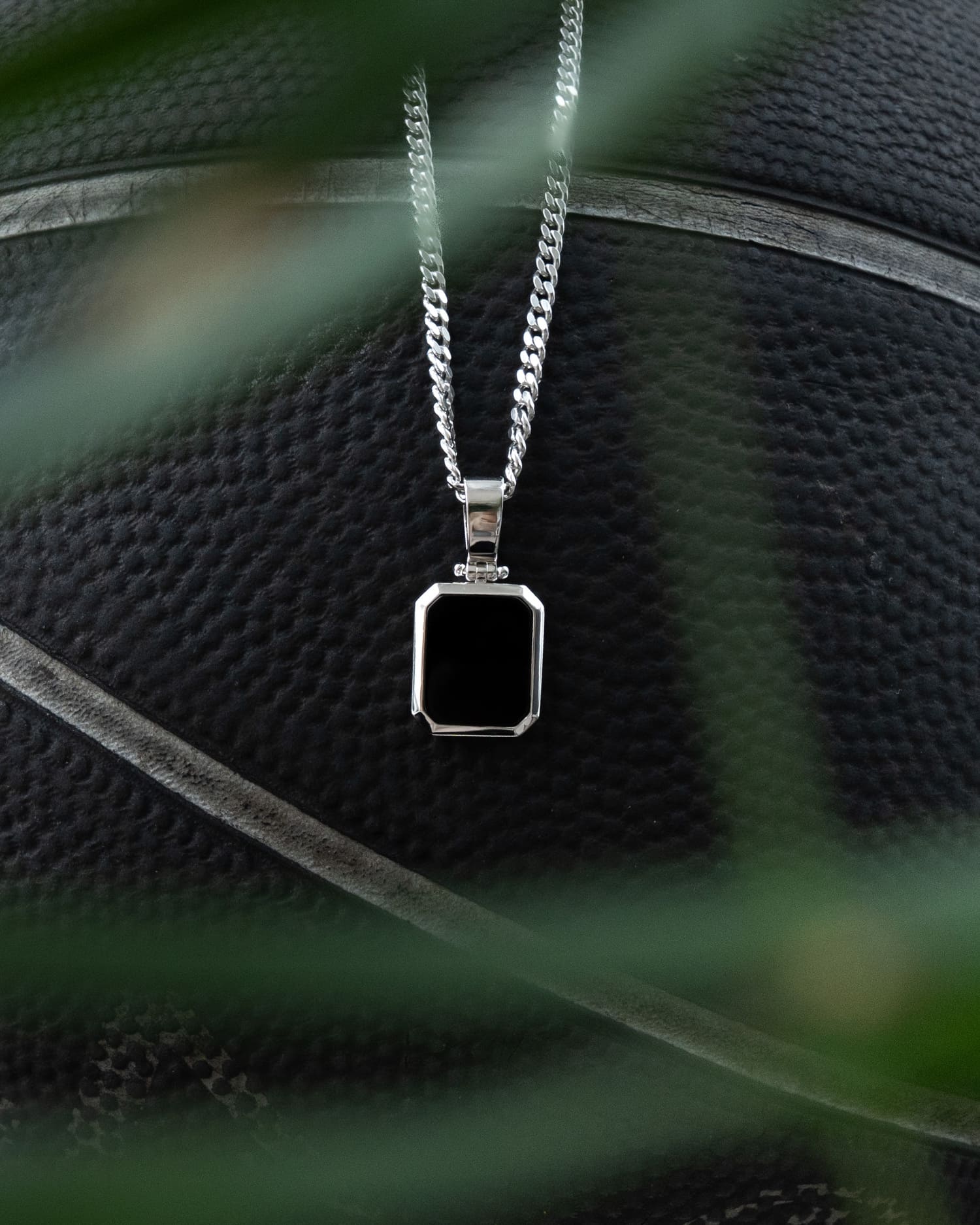 Onyx Oktagon Gravurplatte Halskette