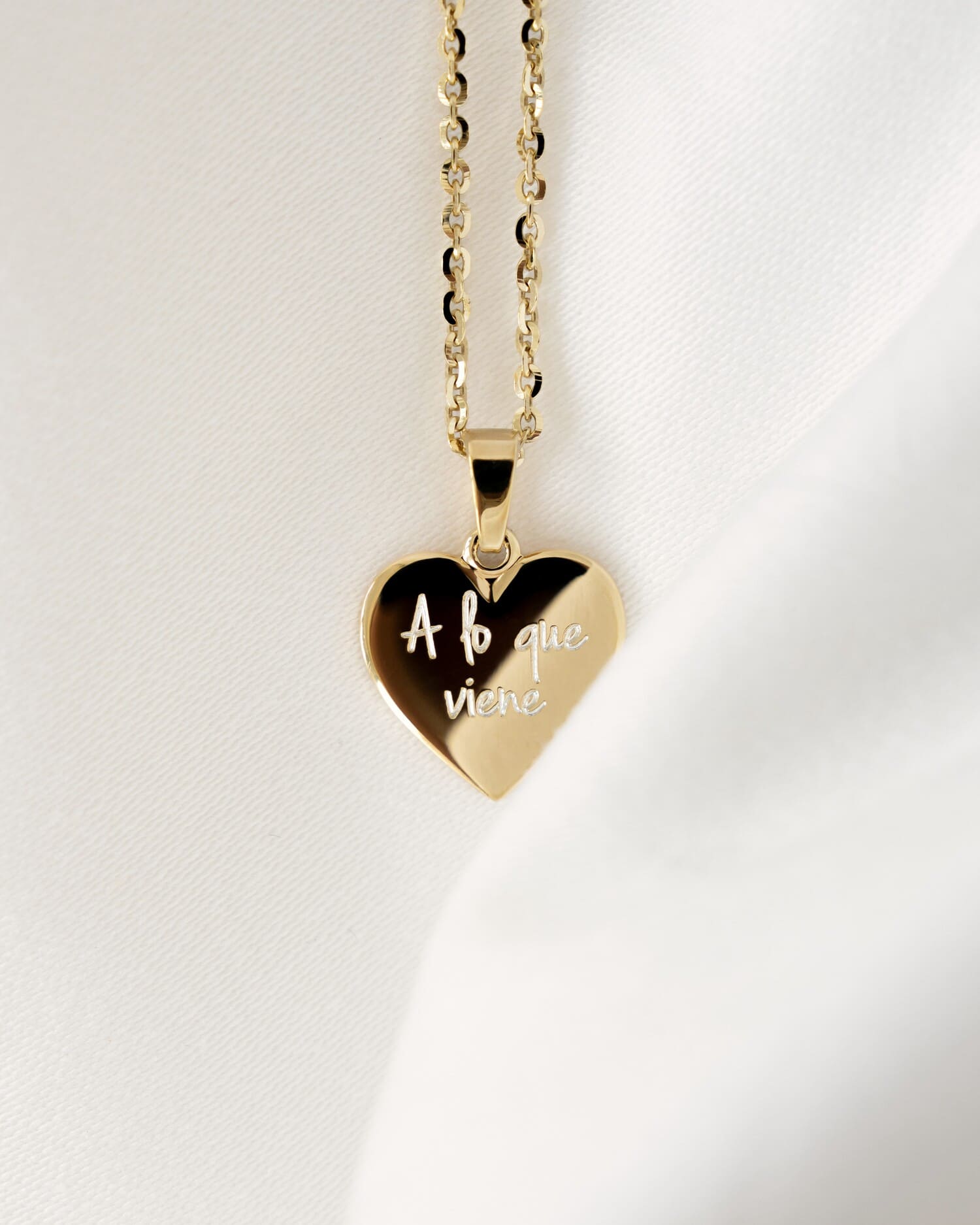 Heart Necklace Engraved Plate Pendant 12mm