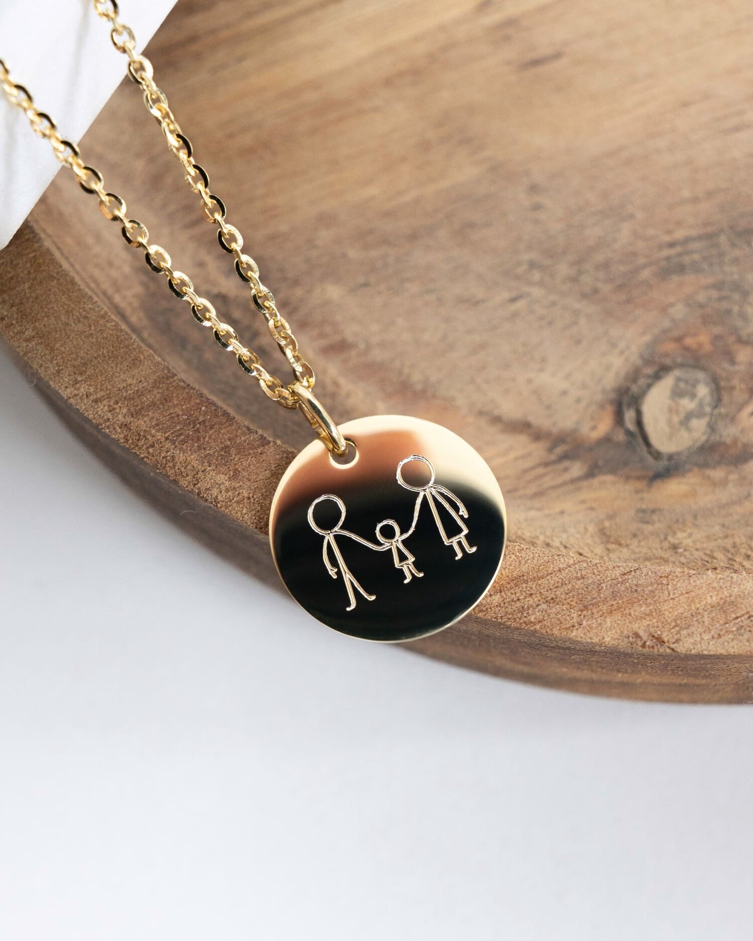 Engraved plate necklace pendant round 12mm