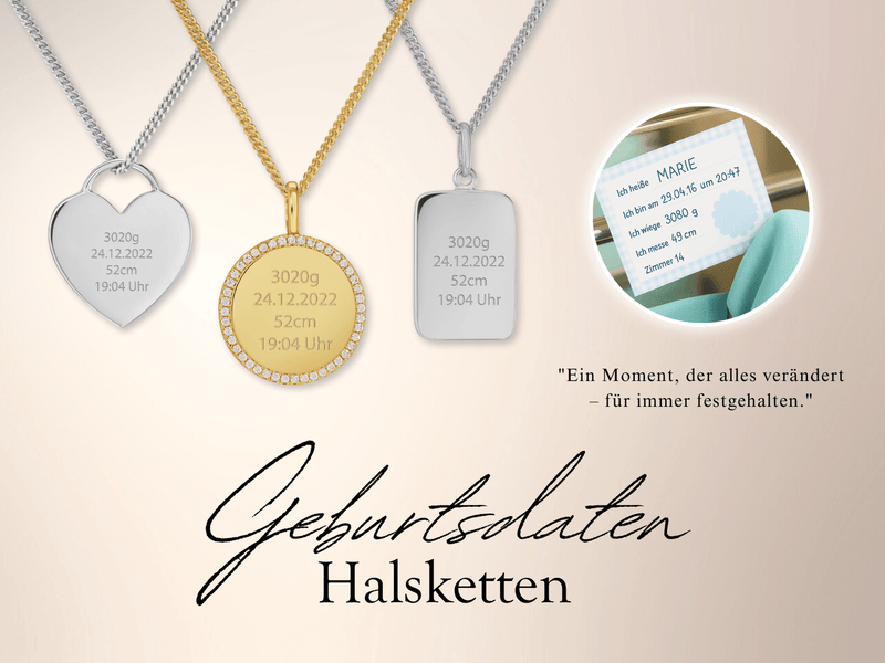 Gegraveerde halskettingen voor kinderen/baby's - geboortegegevens - 333/585 goud