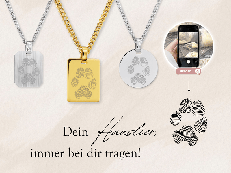 Engraved necklaces for men - paw print/nose print - 333/585 gold
