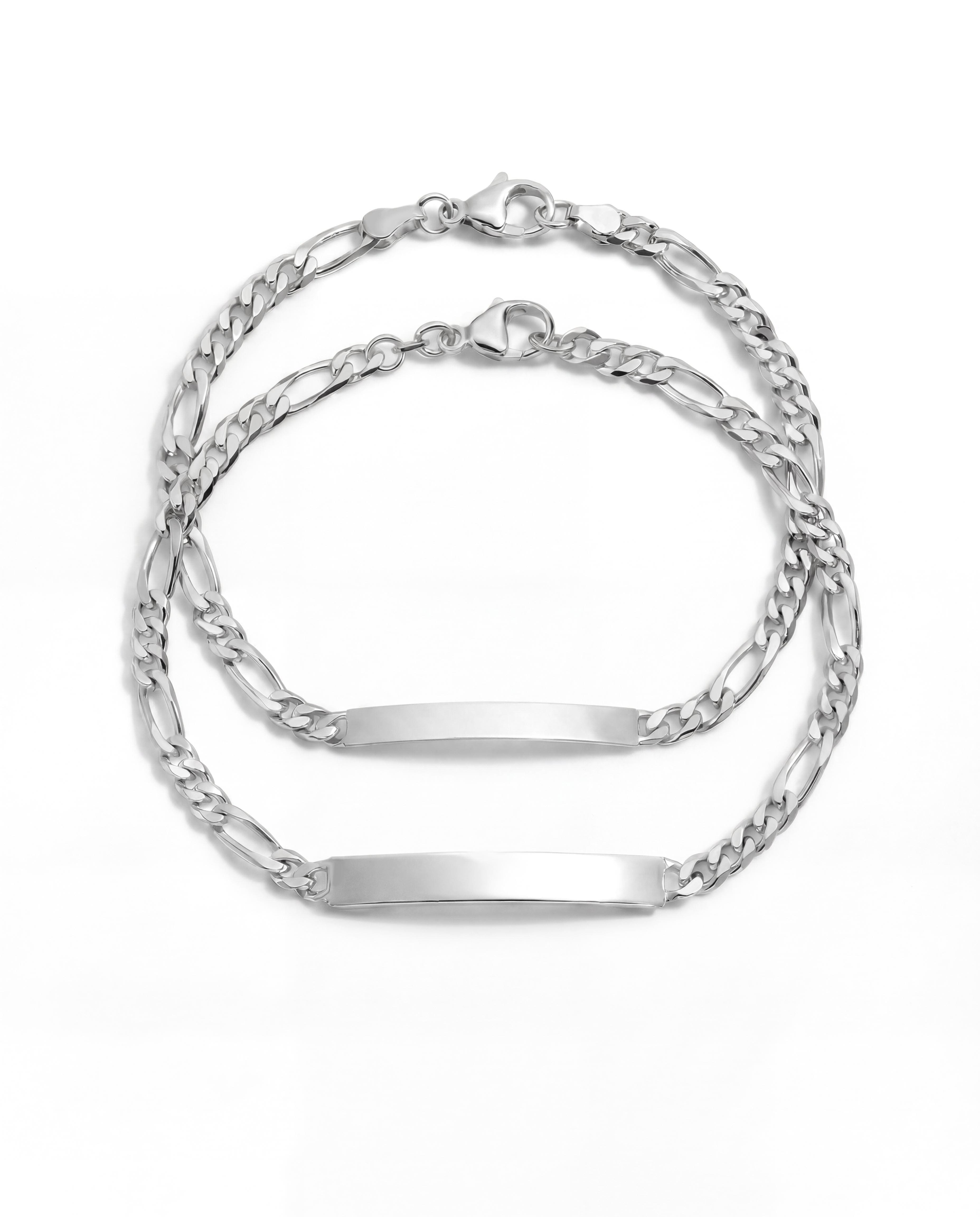 Couples Bracelets: Engraved Figaro Bracelet