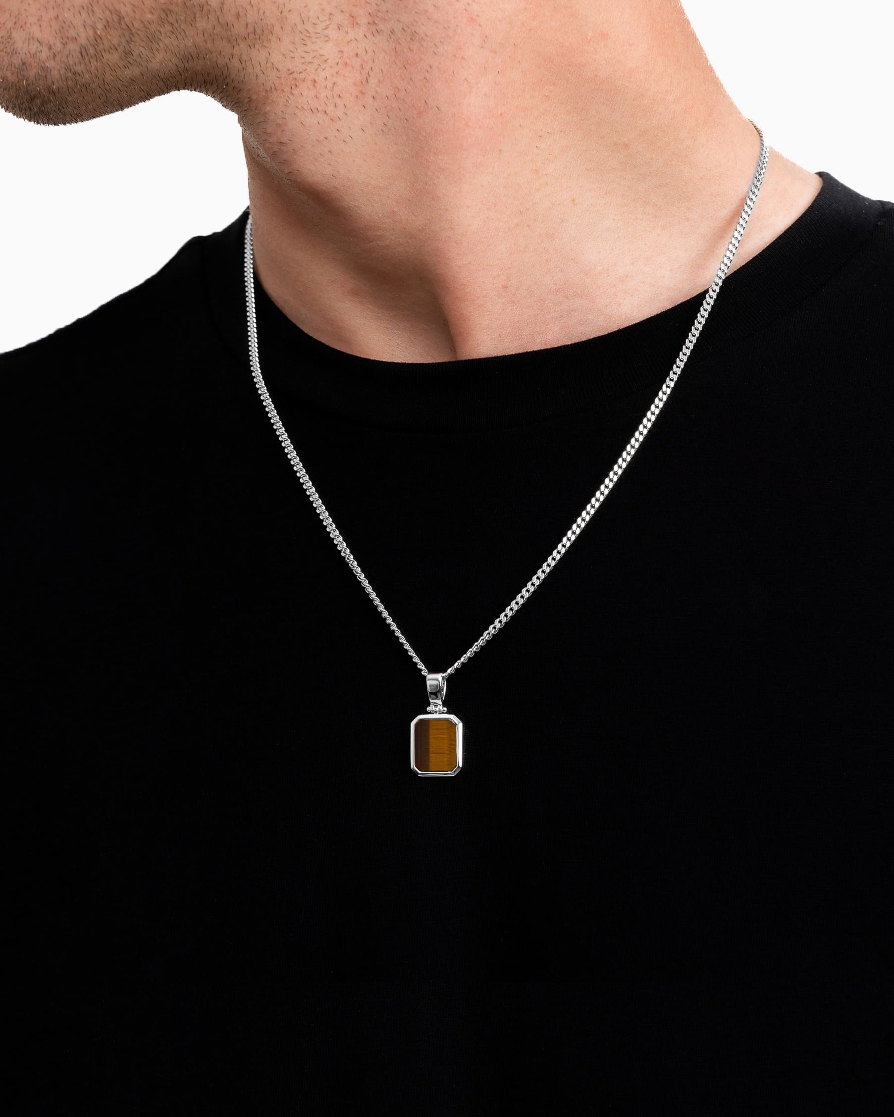 Tiger's eye octagon engraving plate necklace