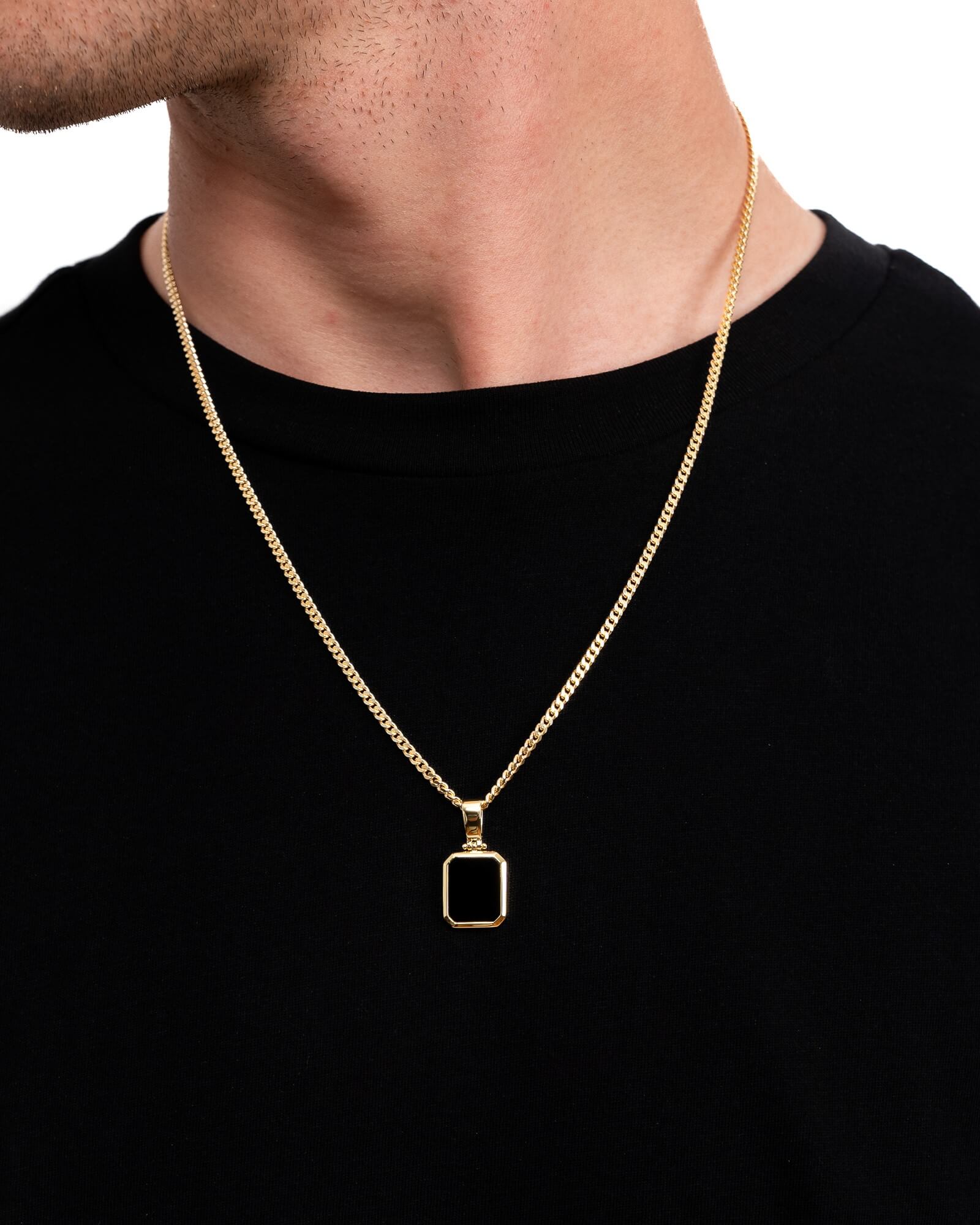 Onyx octagon engraving plate necklace