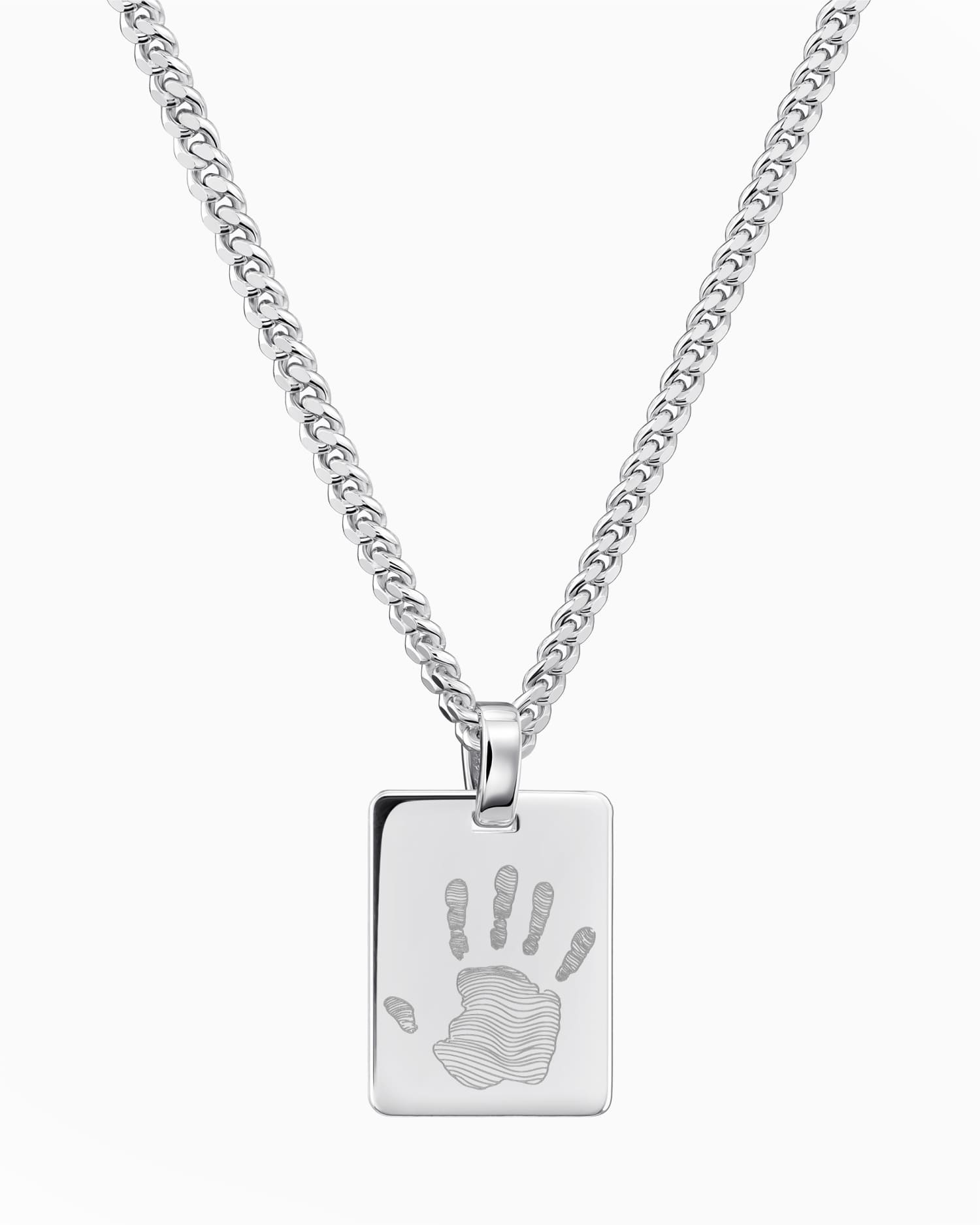 Handprint engraving plate necklace pendant rectangle