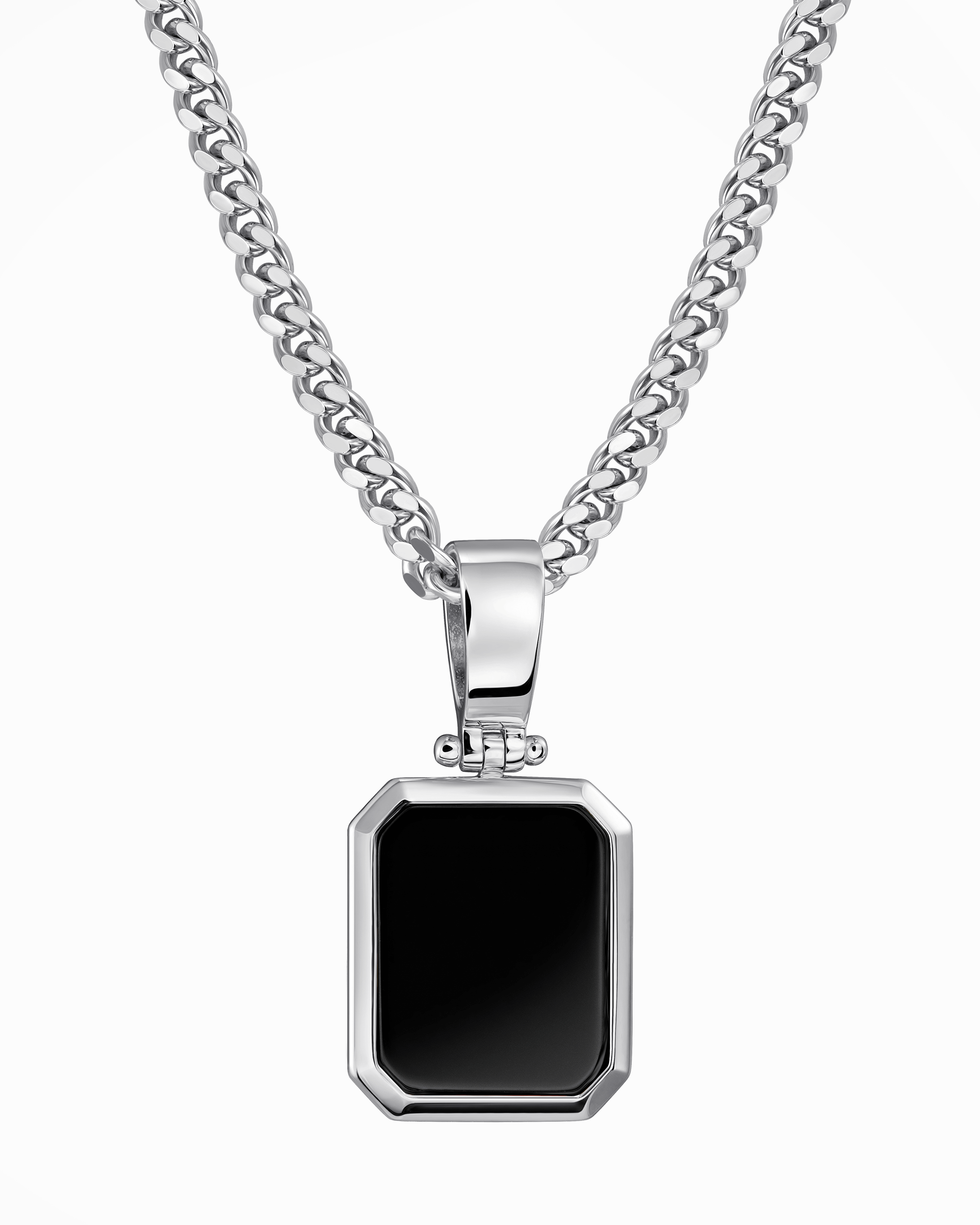 Onyx octagon engraving plate necklace