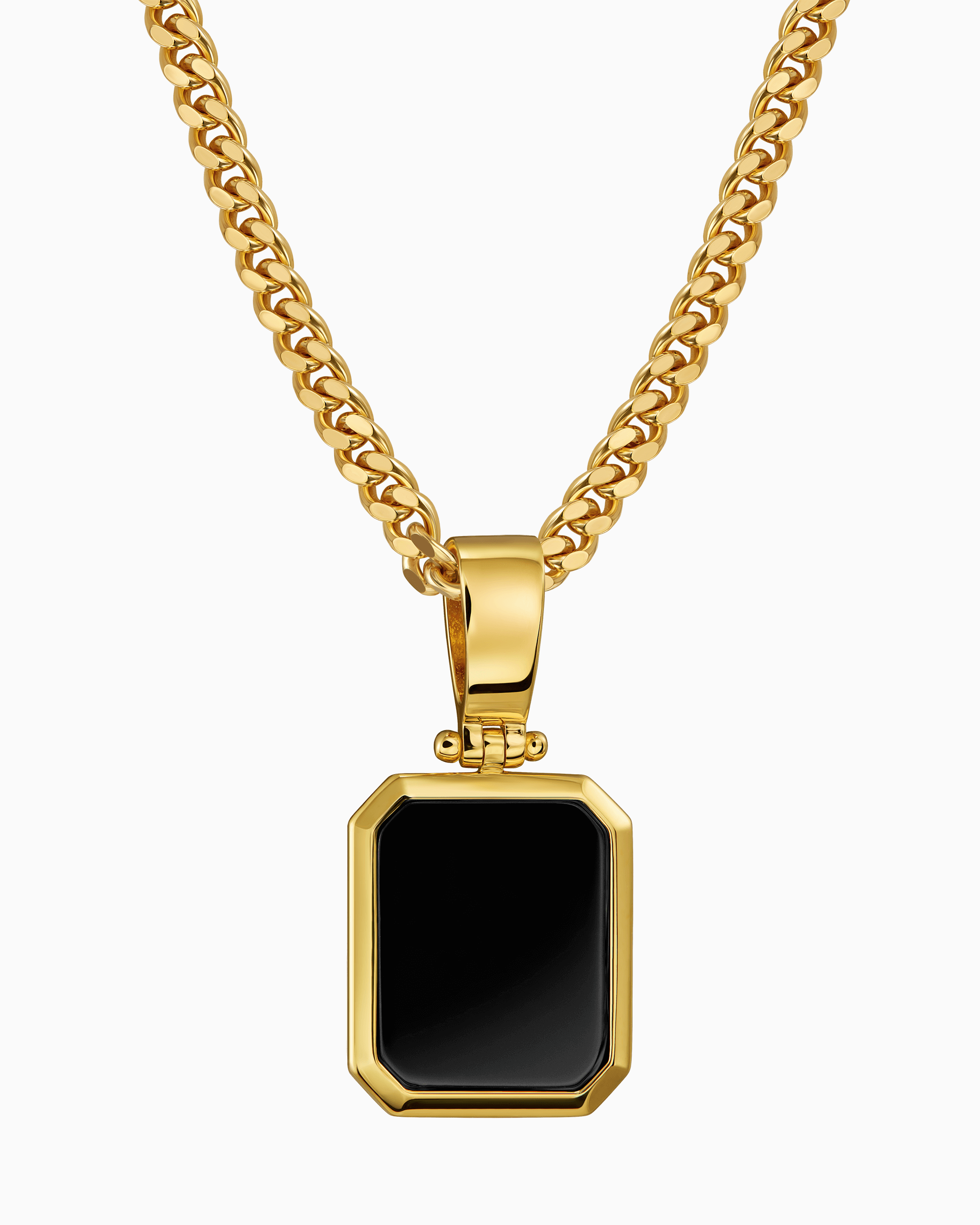 Onyx octagon engraving plate necklace