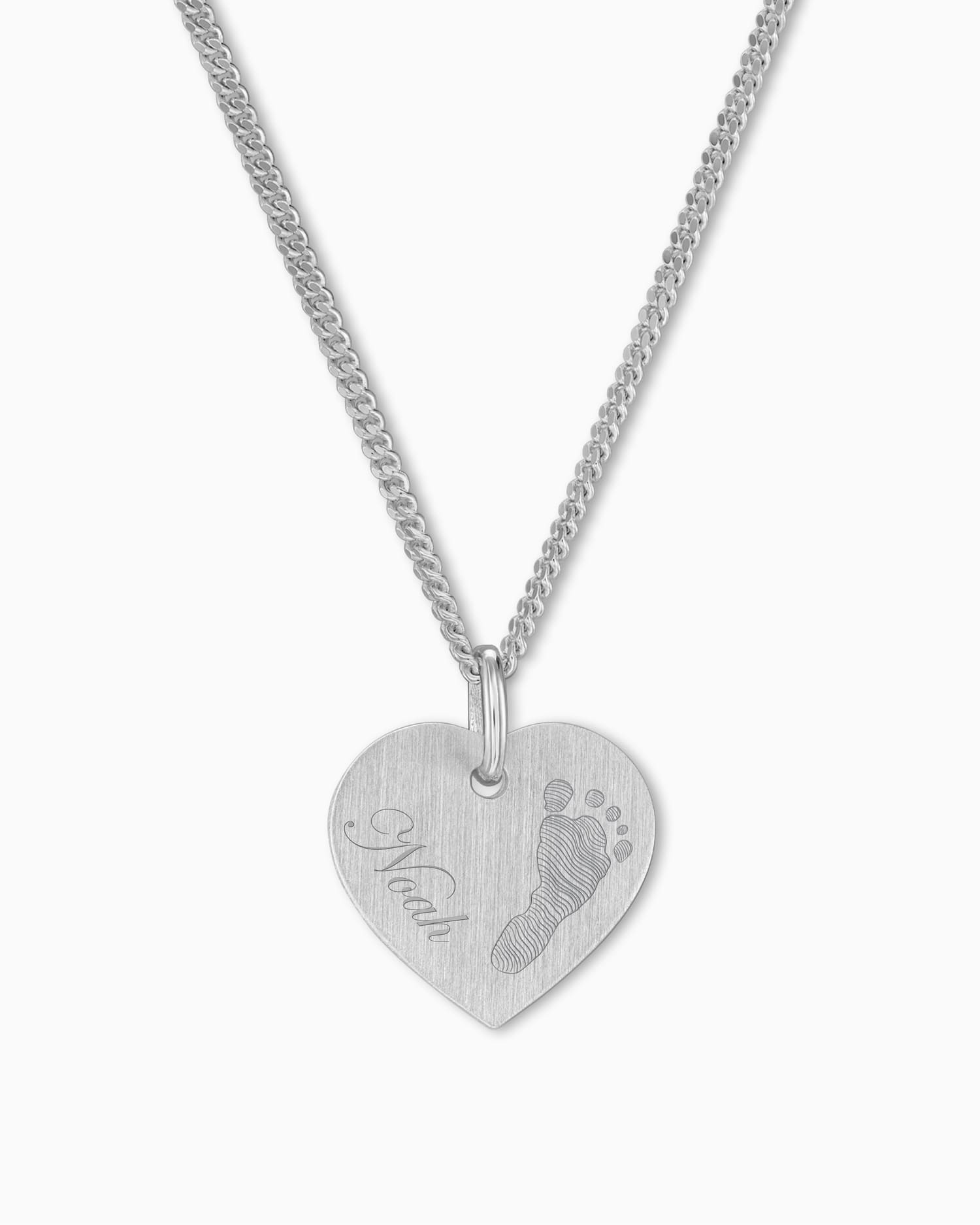 Footprint heart necklace engraving plate pendant 13mm