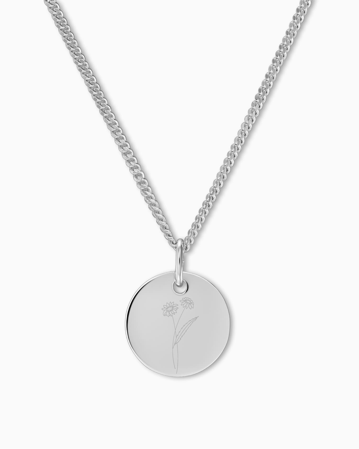 Birth flower engraving plate necklace pendant round 12mm