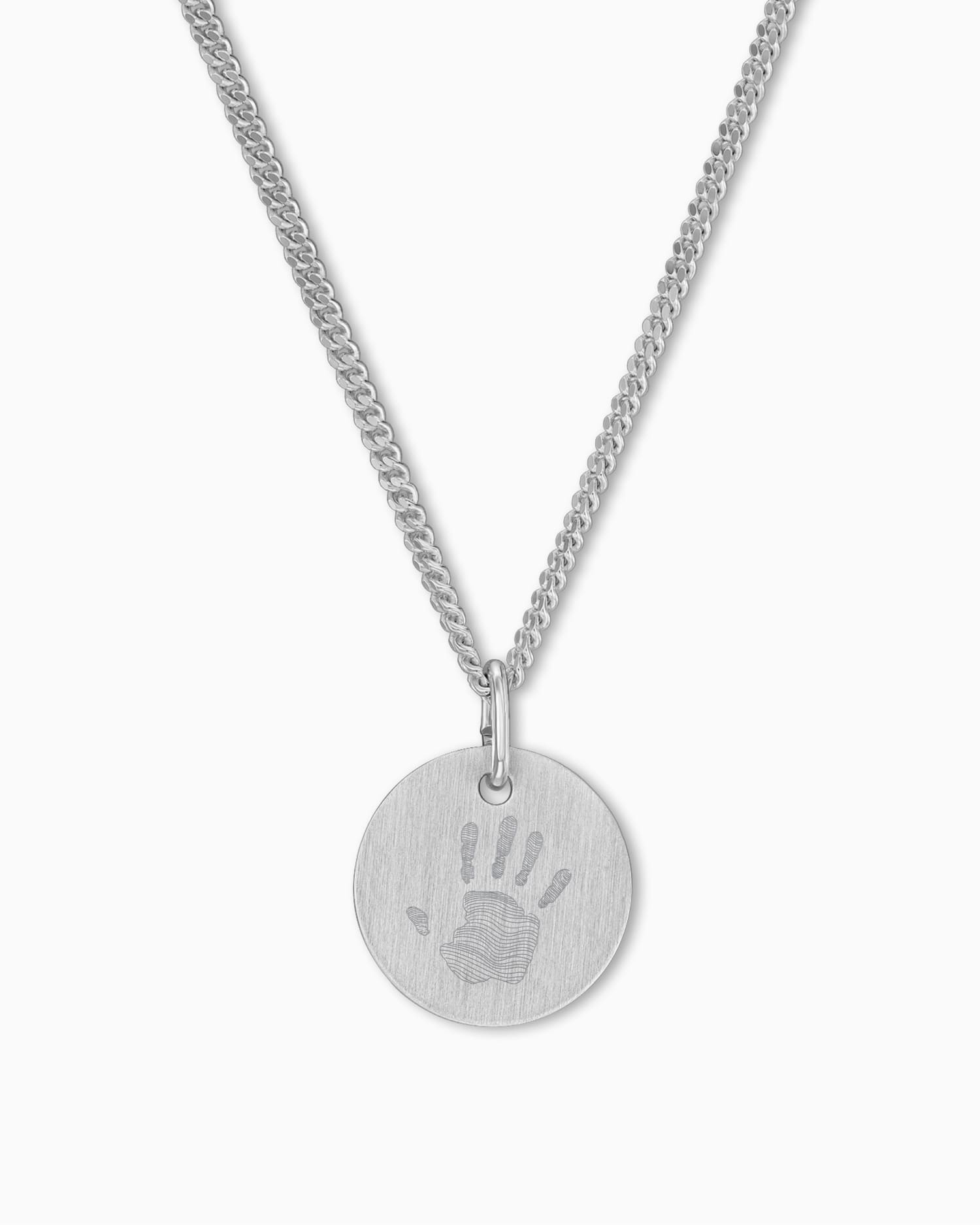 Handprint engraving plate necklace pendant round 12mm