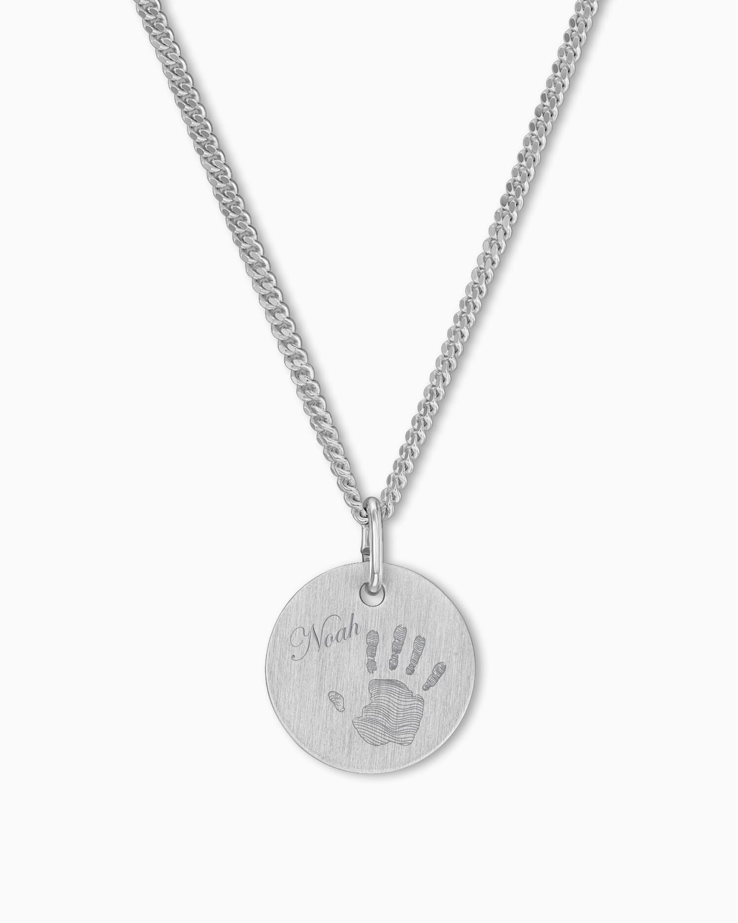 Handprint engraving plate necklace pendant round 12mm