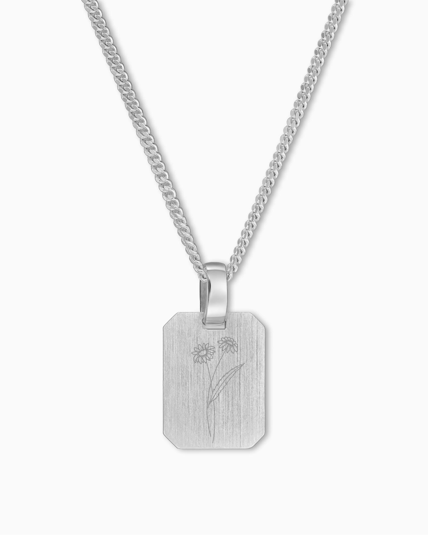 Birth flower engraving plates necklace pendant square
